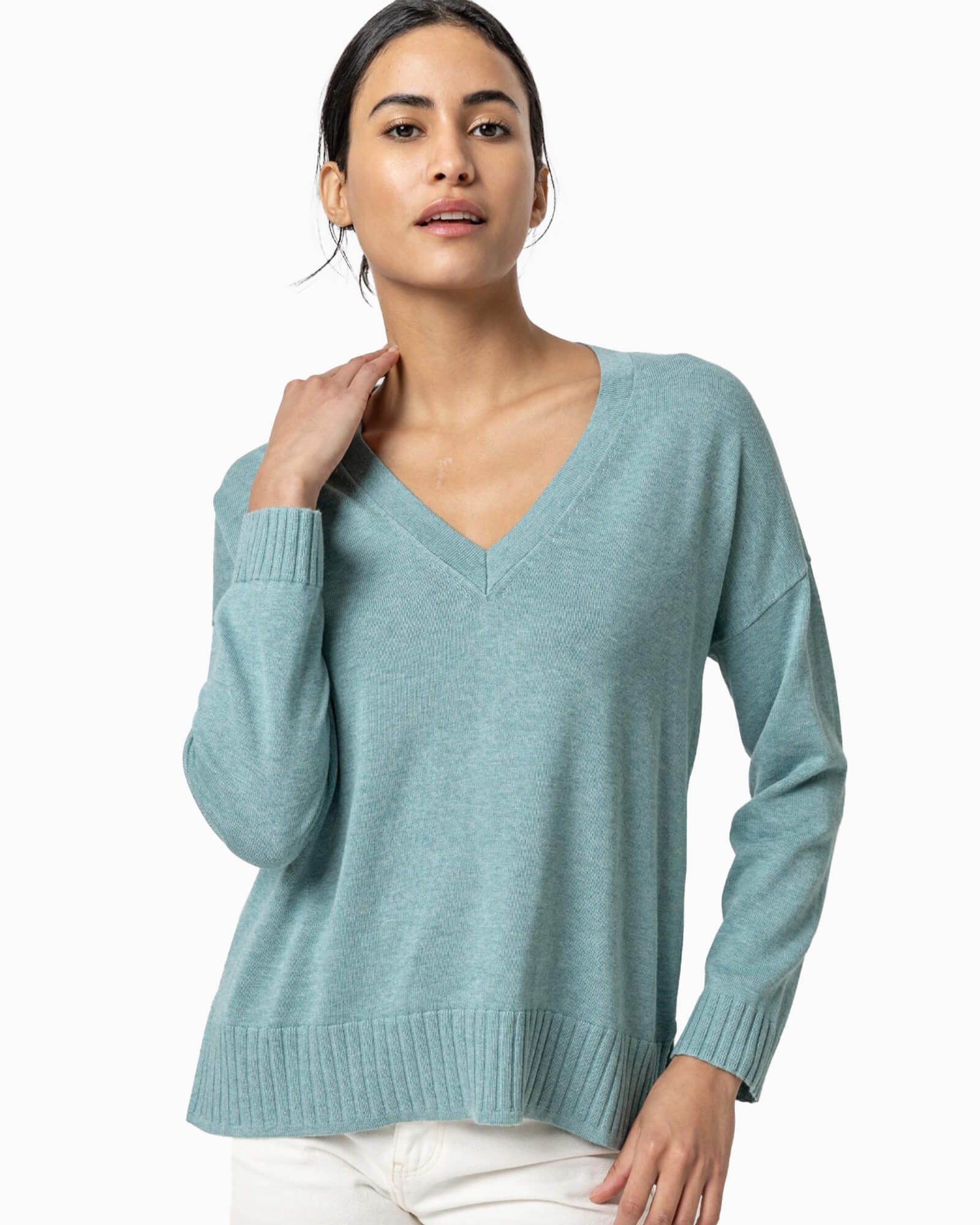 Lilla P Easy Back Seam Vneck Sweater - Purple Poppy