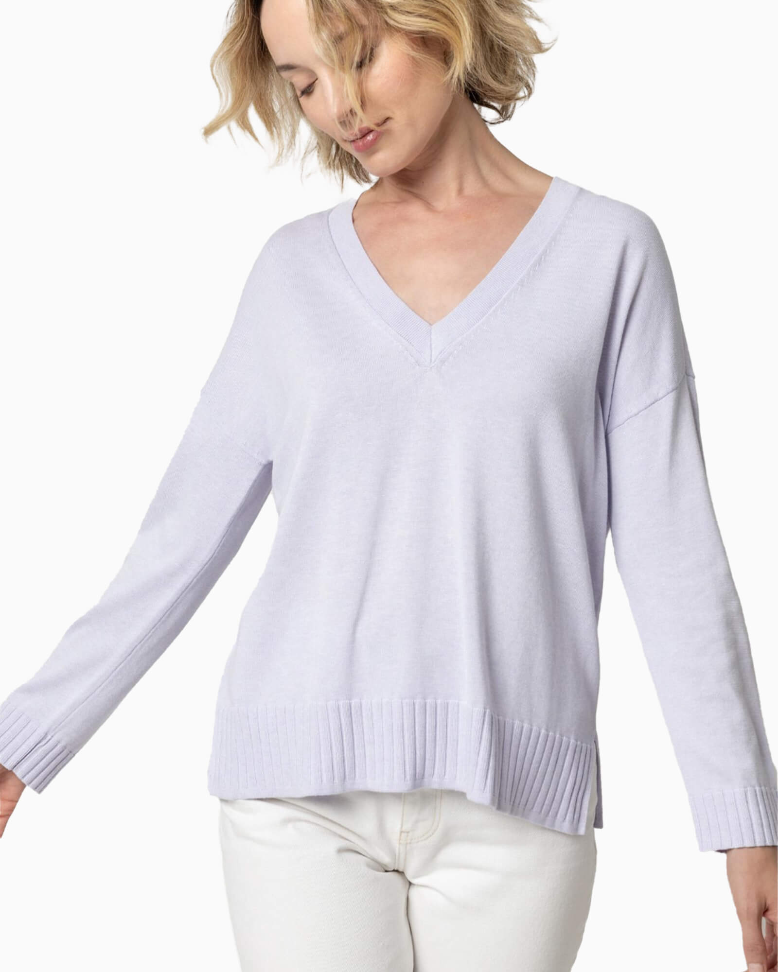 Lilla P Easy Back Seam Vneck Sweater - Purple Poppy