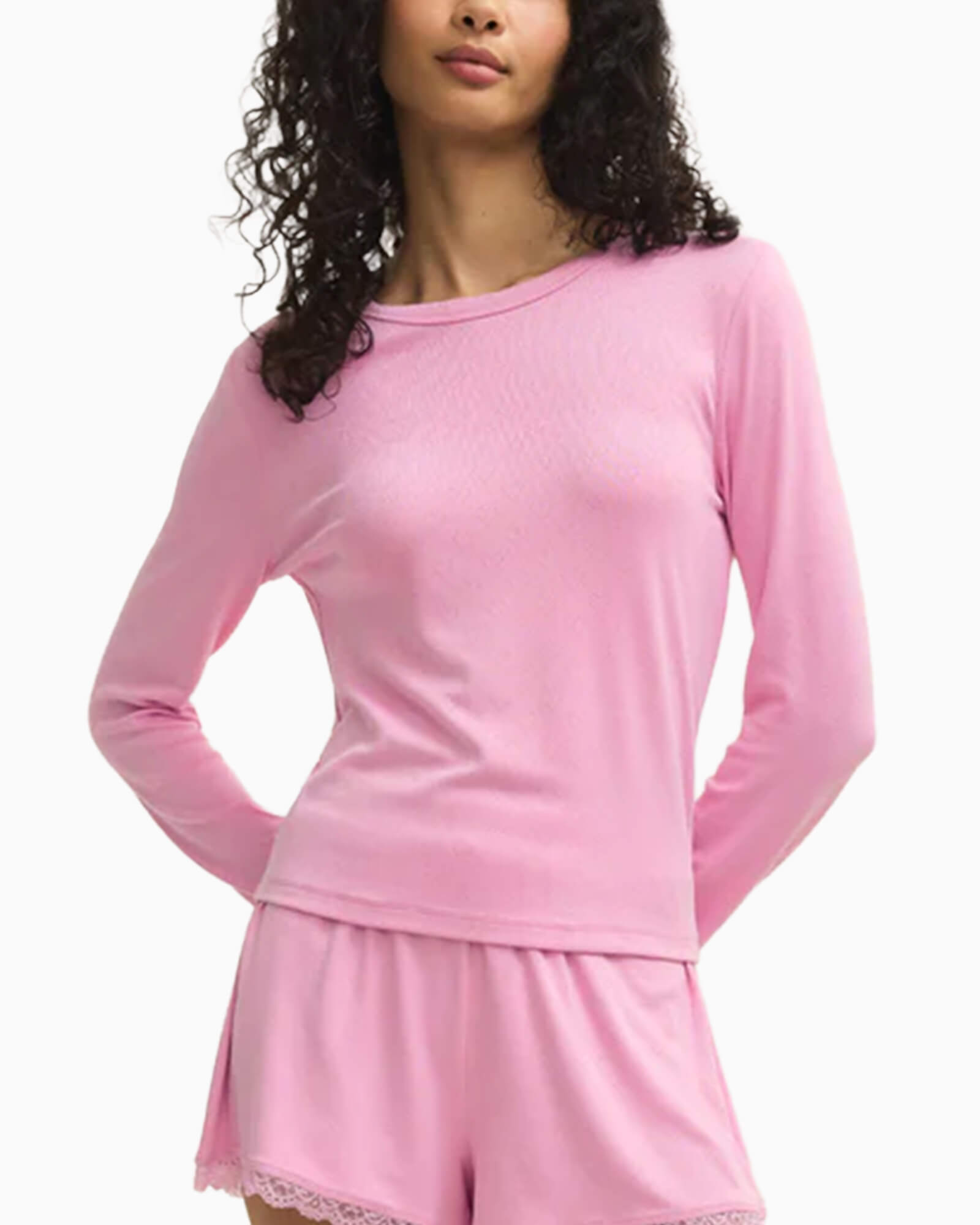 Maison Pointelle Long Sleeve Top - Purple Poppy