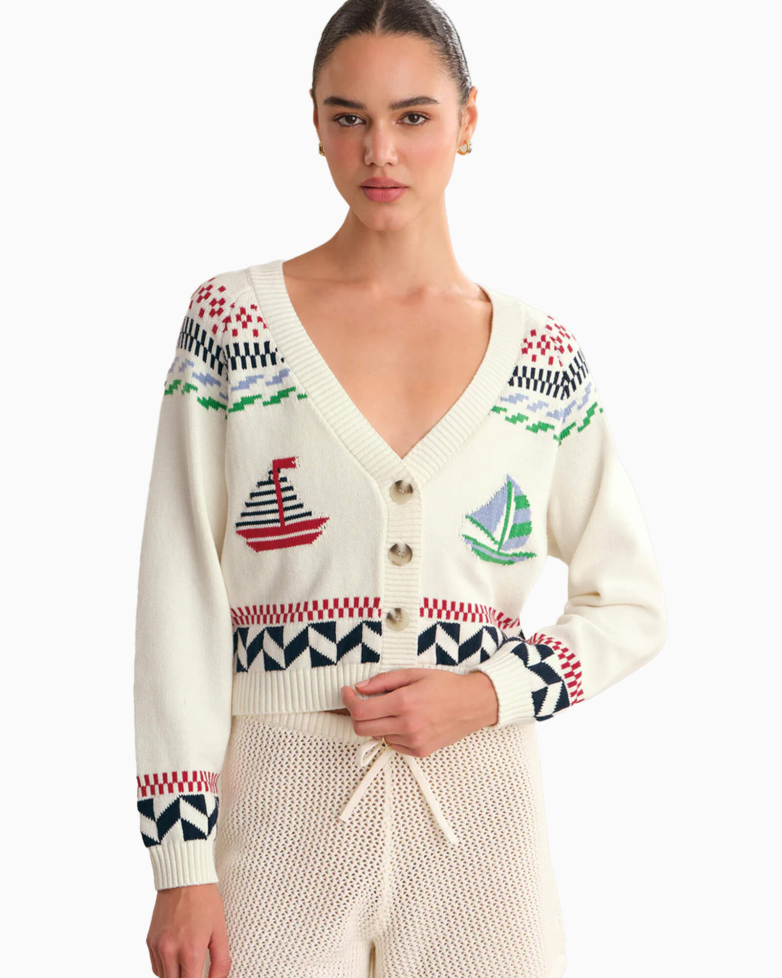 Marina Nautical Button Front Cardigan - Purple Poppy
