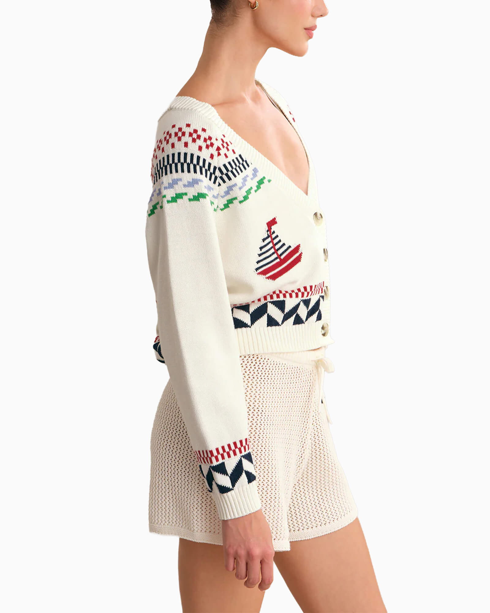 Marina Nautical Button Front Cardigan - Purple Poppy