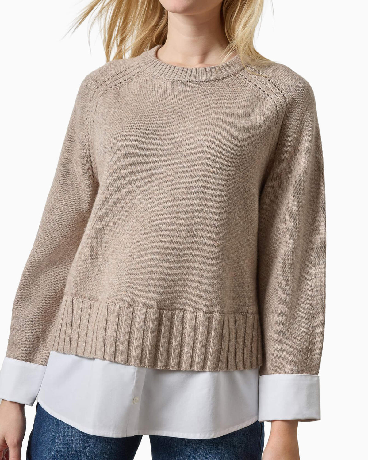 Mixed Media Crewneck Sweater Birch