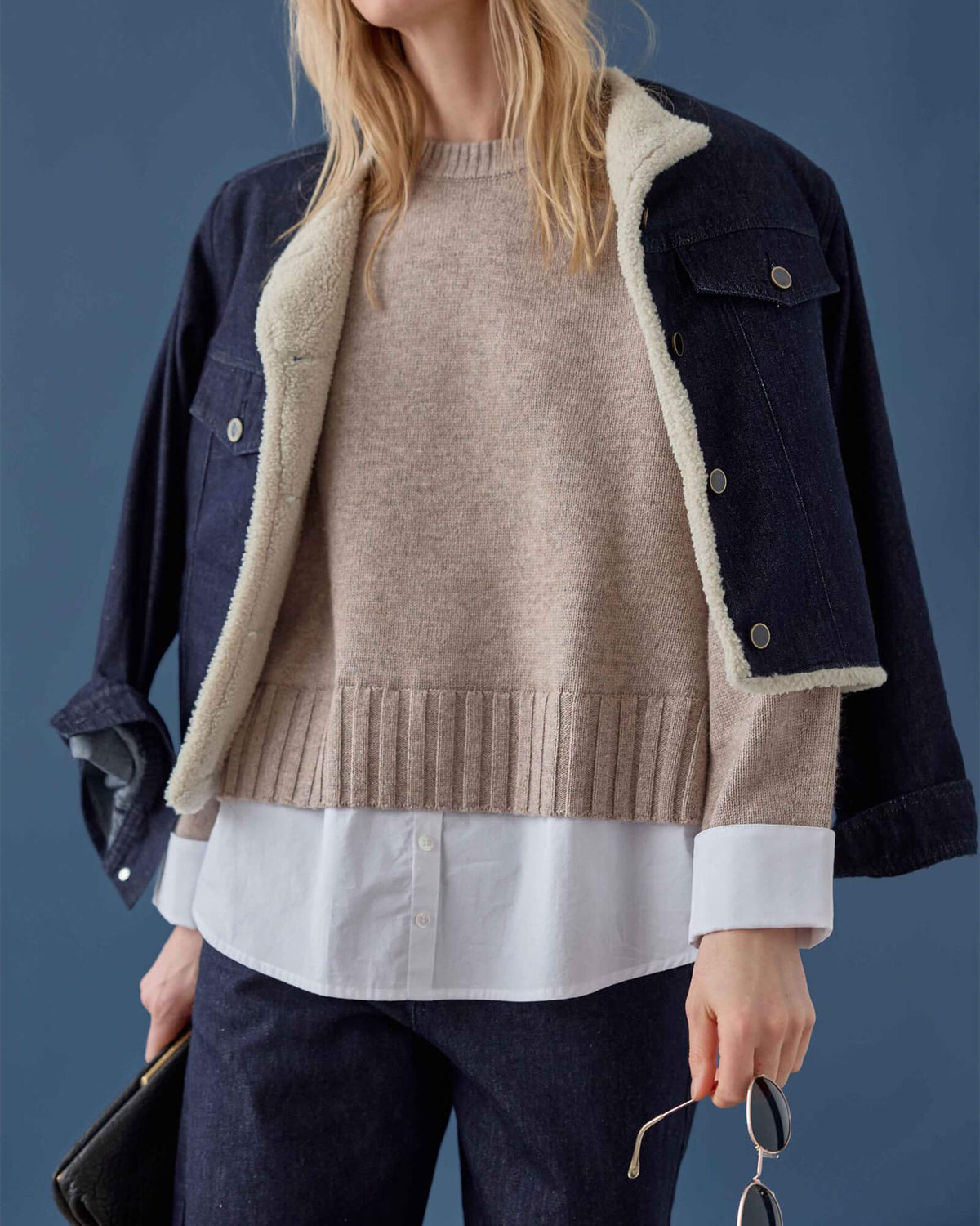 Mixed Media Crewneck Sweater Birch