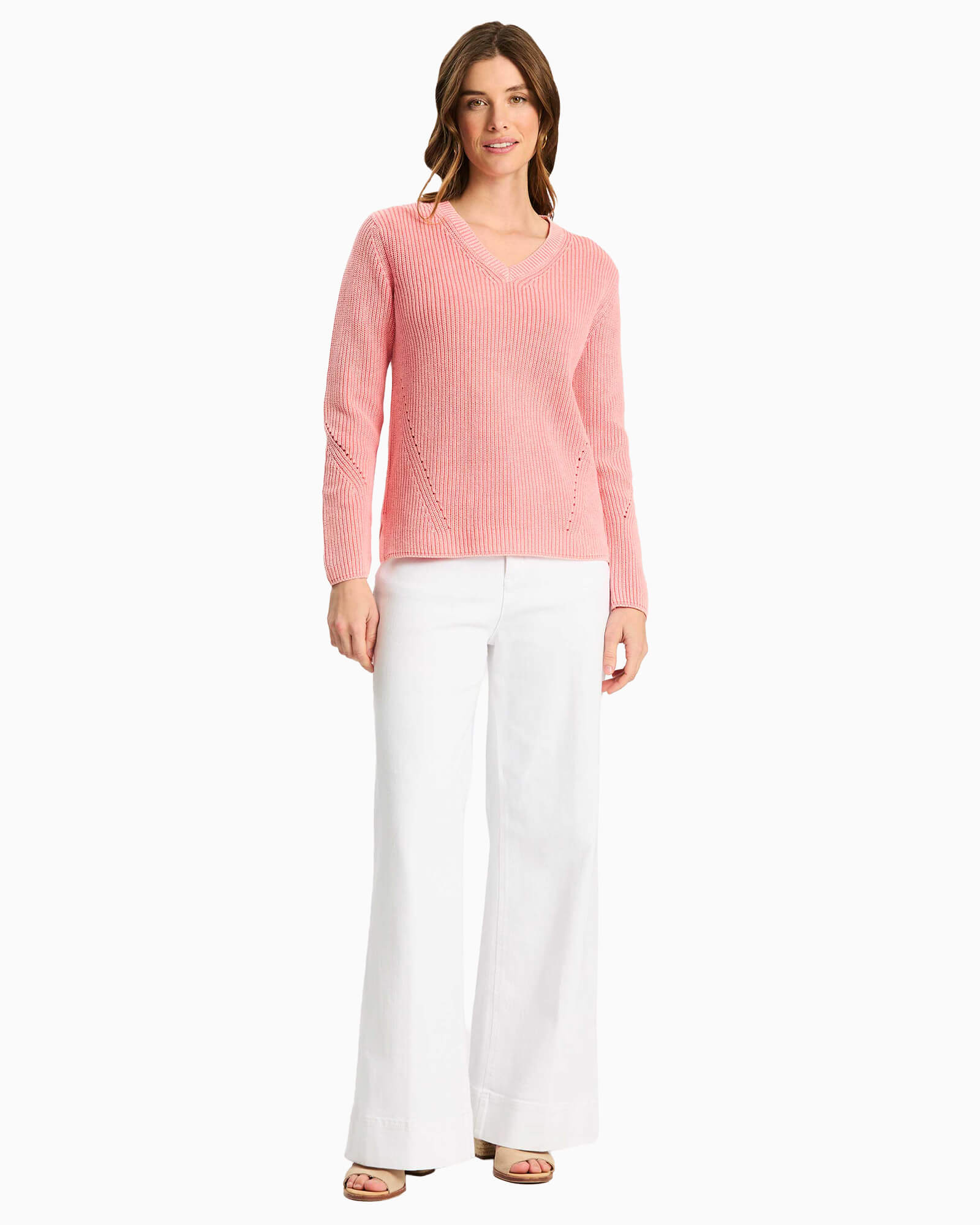 Mineral Wash V Neck Sweater Shell Pink - Purple Poppy