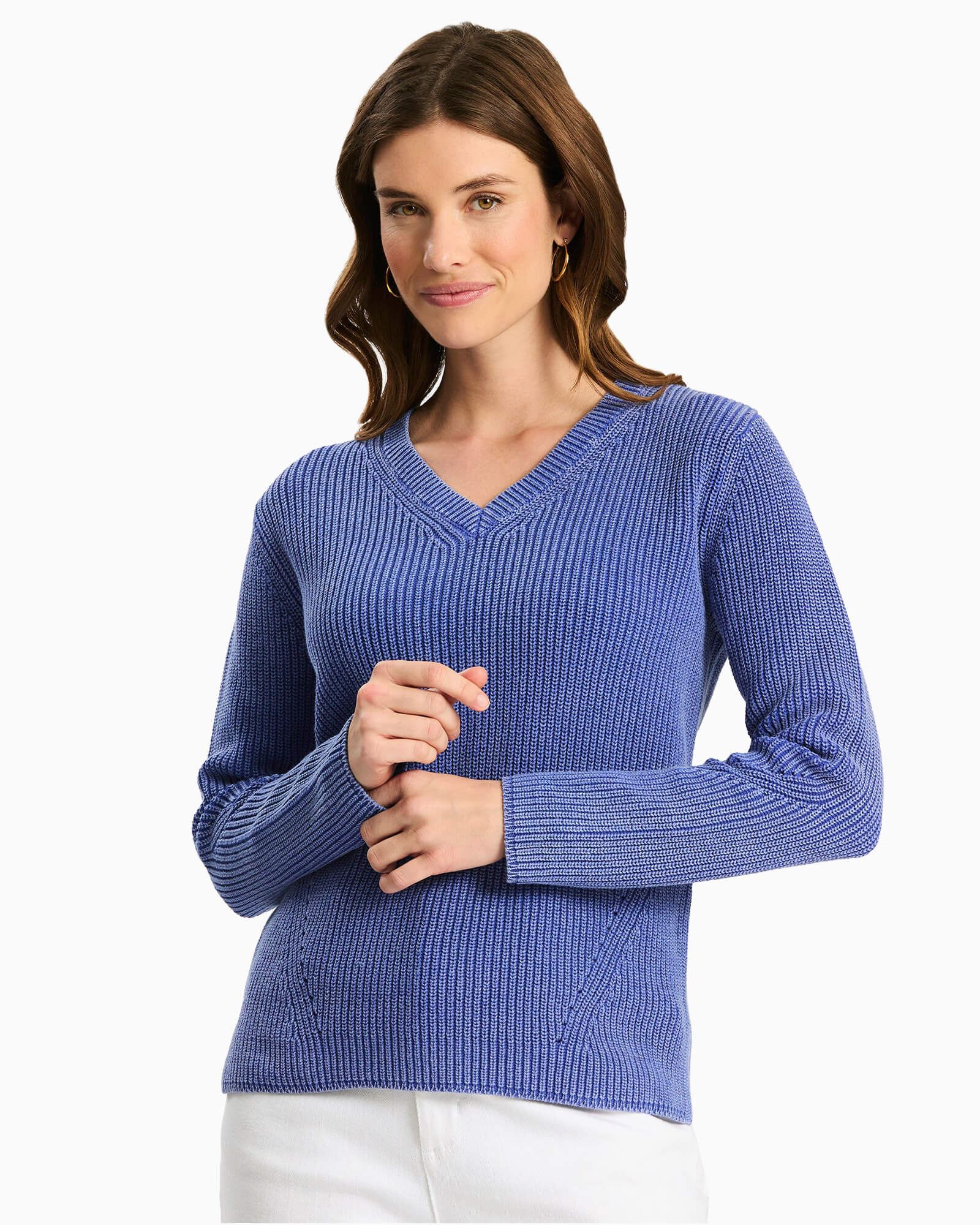 Mineral Wash V Neck Sweater Blue