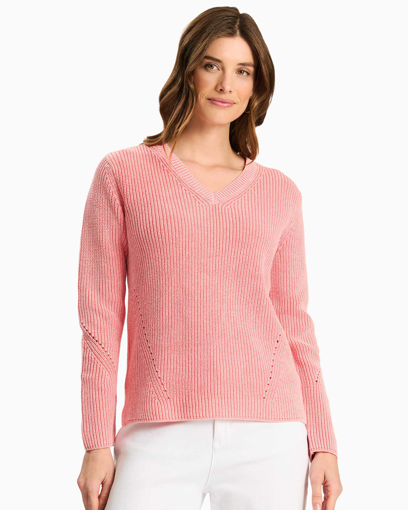 Mineral Wash V Neck Sweater Shell Pink - Purple Poppy