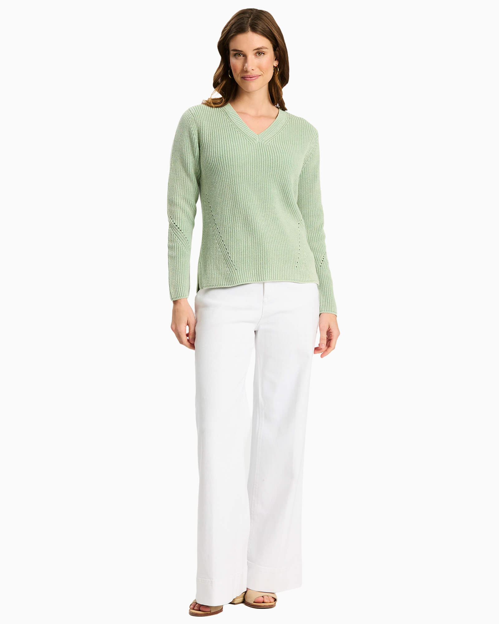 Mineral Wash V Neck Sweater Creme De Menthe