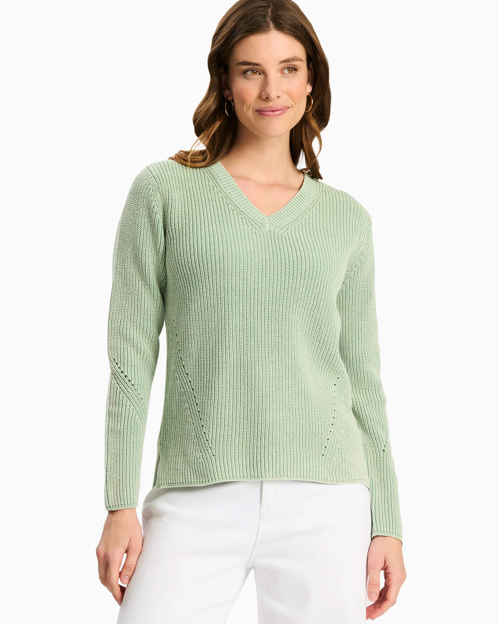 Mineral Wash V Neck Sweater Creme De Menthe