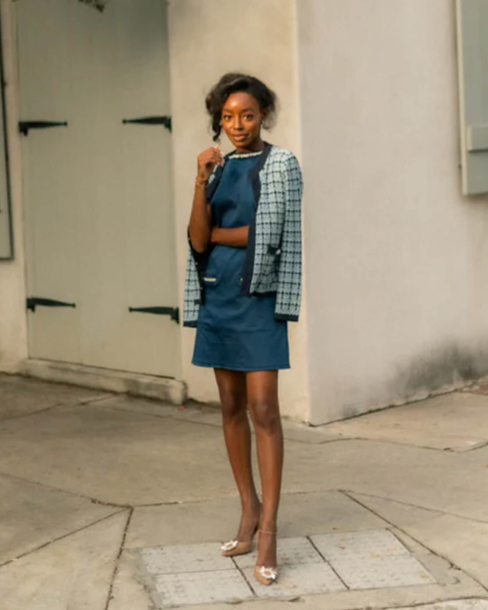 Navy Embellished Shift Dress