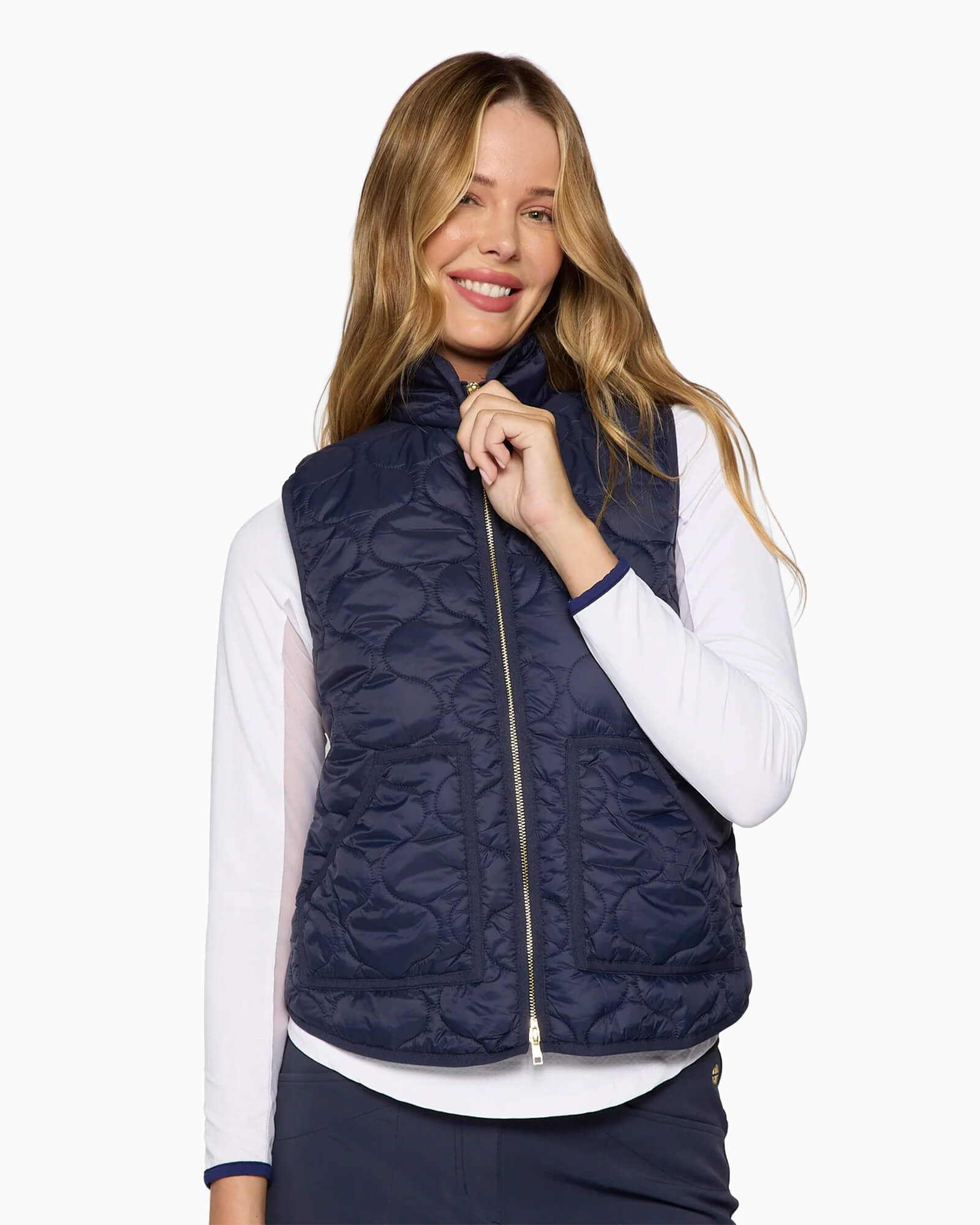 Women's 2-Way Zipper Puffer Vest Navy | Women's Clothing