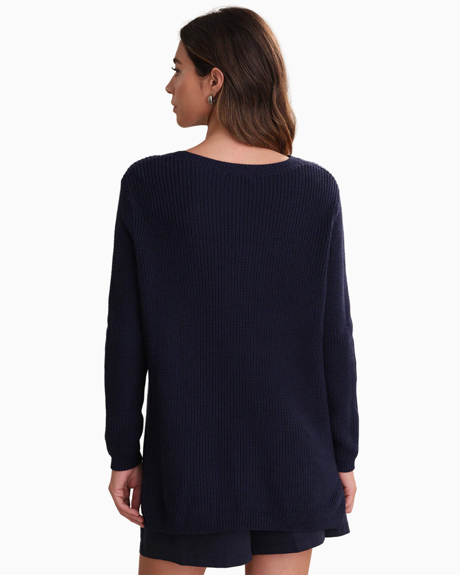 Emma Crewneck Shaker Stitch Cotton Sweater Navy