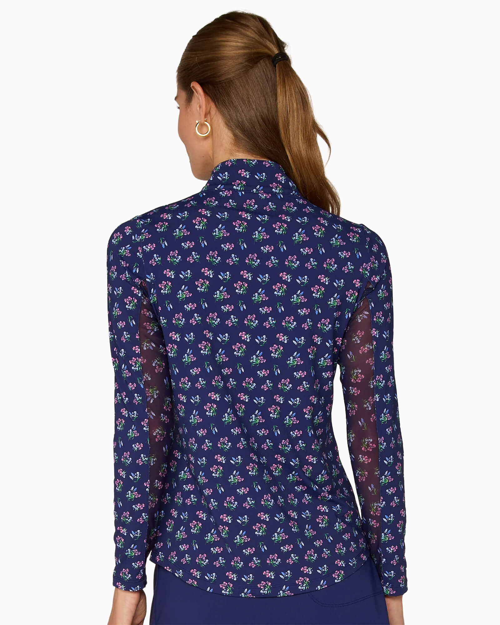 Quarter Zip Sun Protection Top Navy Bouquet - Purple Poppy