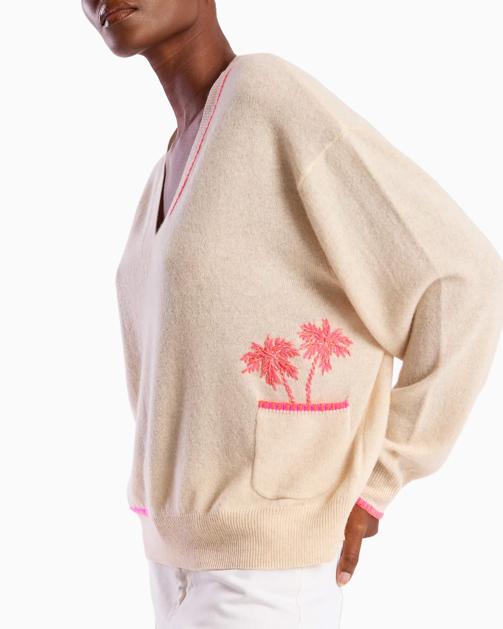 Palm Pocket V Neck Cashmere Jumper