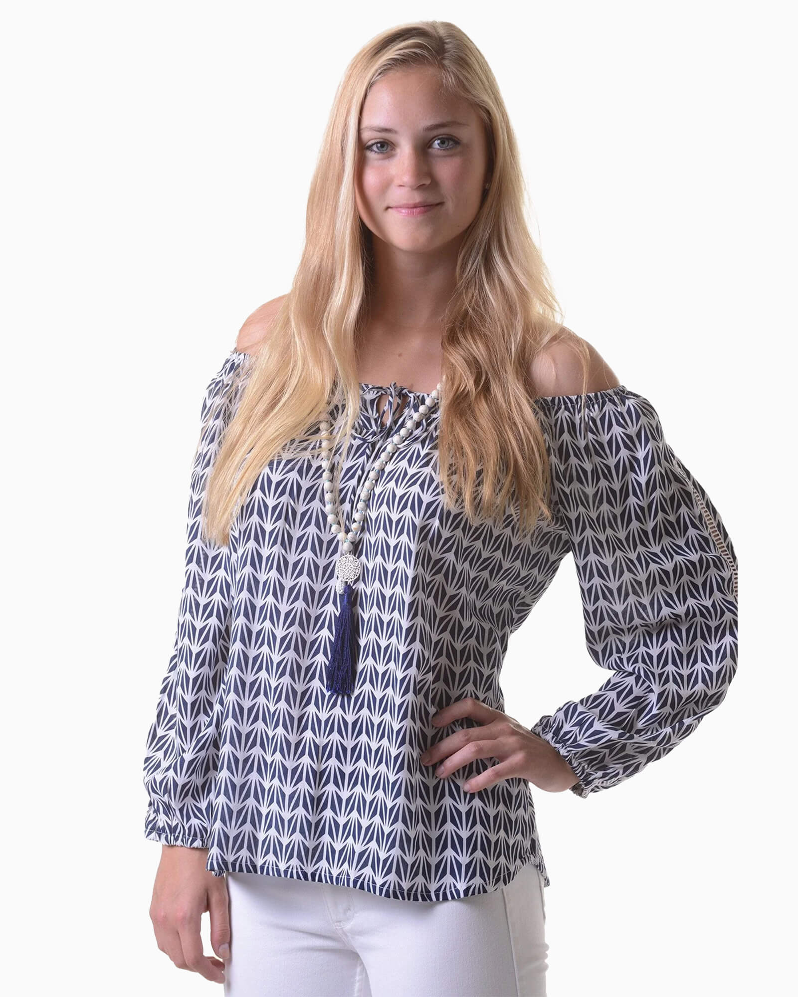 Peasant Top Navy Geo