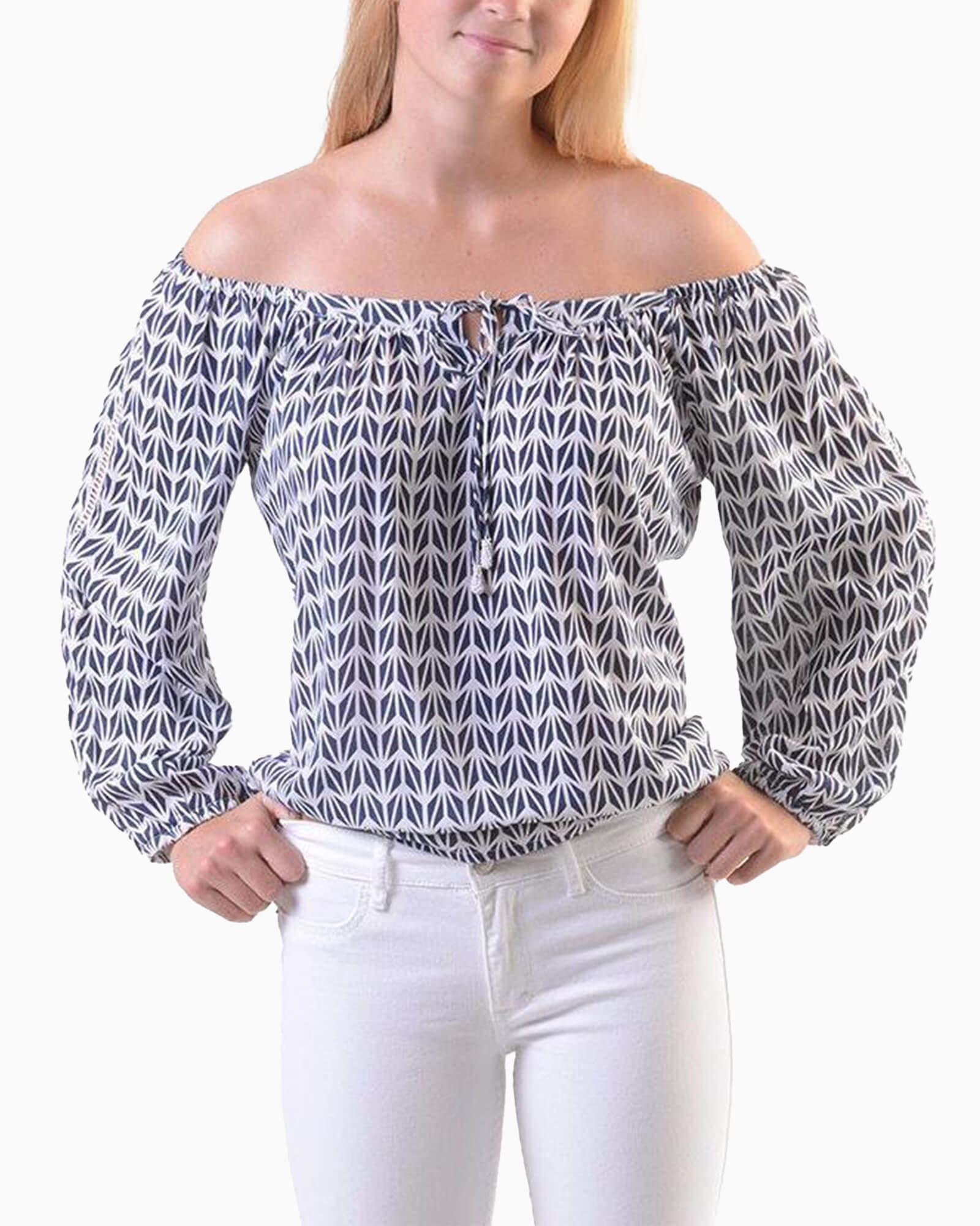 Peasant Top Navy Geo