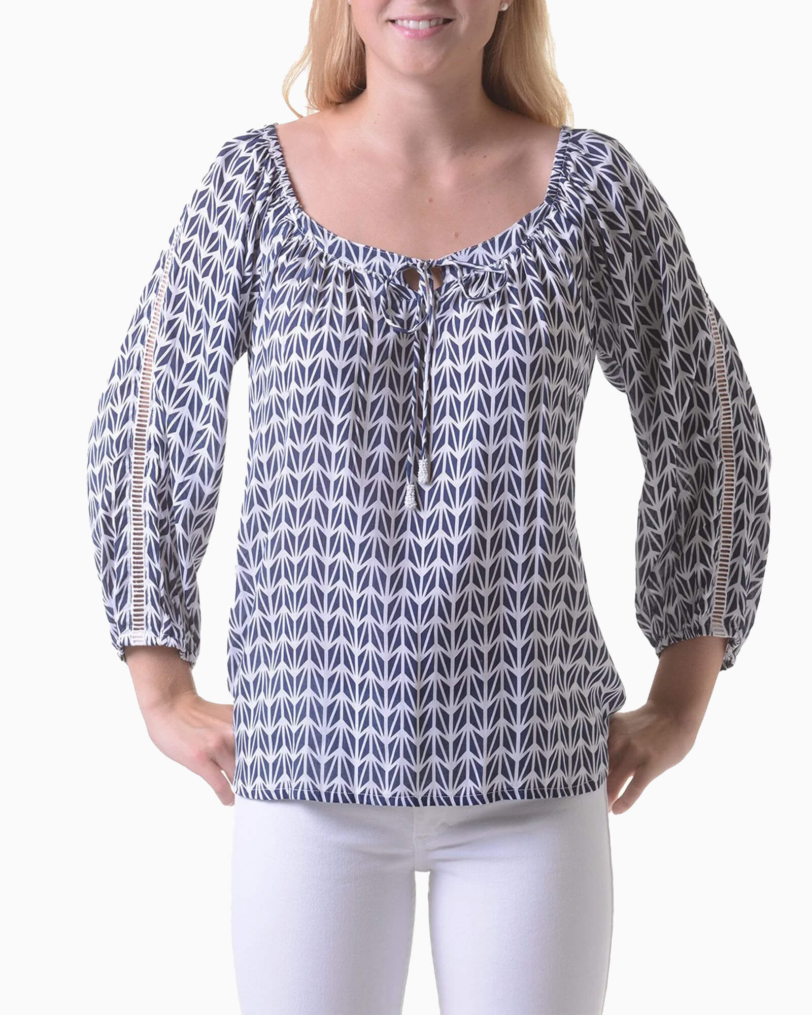 Peasant Top Navy Geo