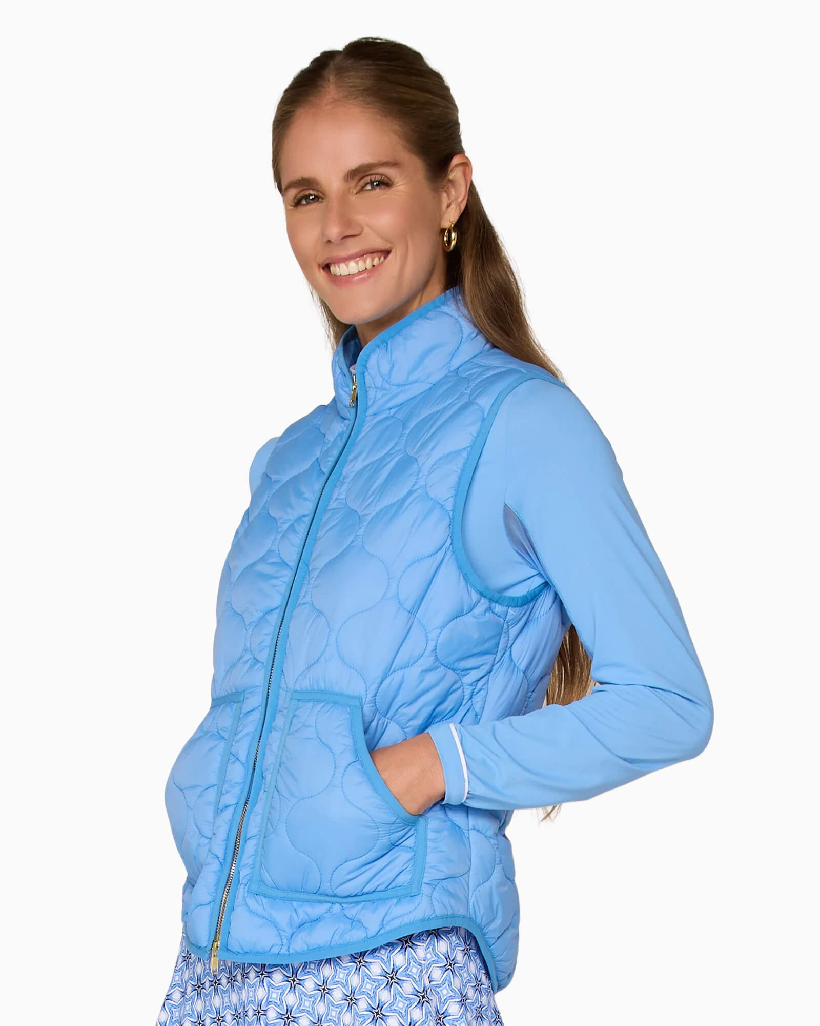 Women's 2-Way Zipper Puffer Vest Bright Peri - Purple Poppy