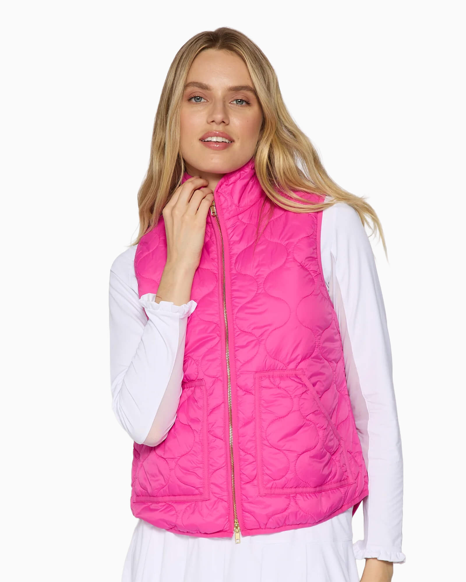 Women's 2-Way Zipper Puffer Vest Hot Pink | Women's Clothing