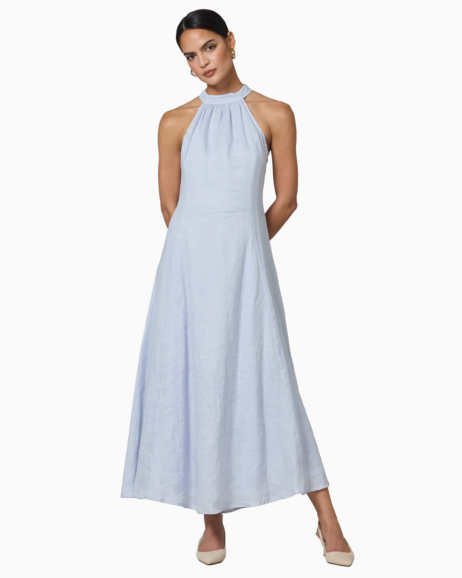 Piper Linen Maxi Dress Misty Blue - Purple Poppy