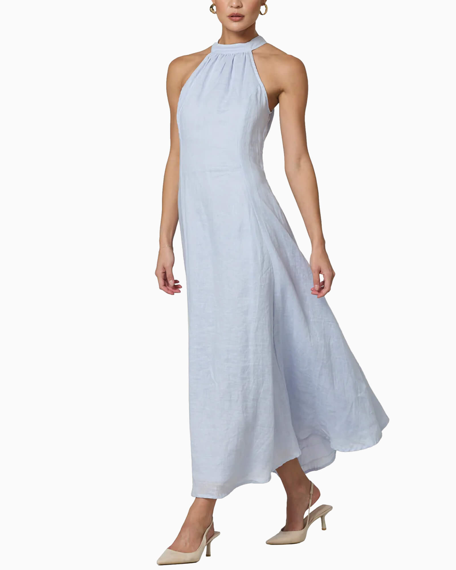 Piper Linen Maxi Dress Misty Blue - Purple Poppy