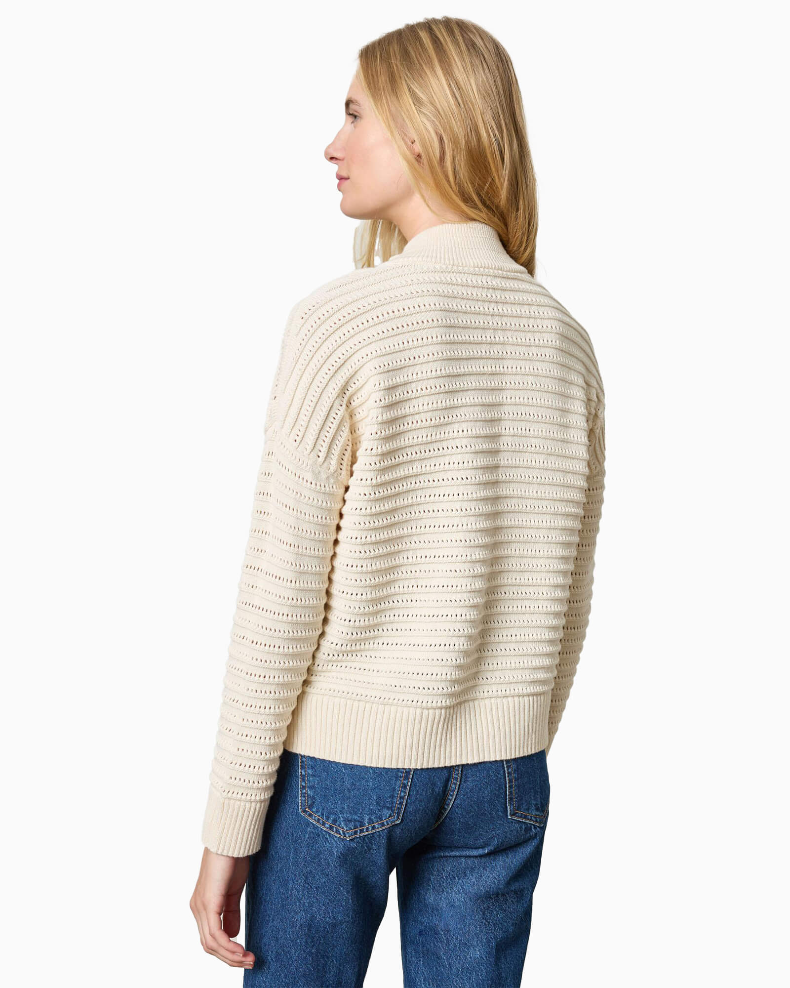 Pointelle Half Zip Sweater Ivory