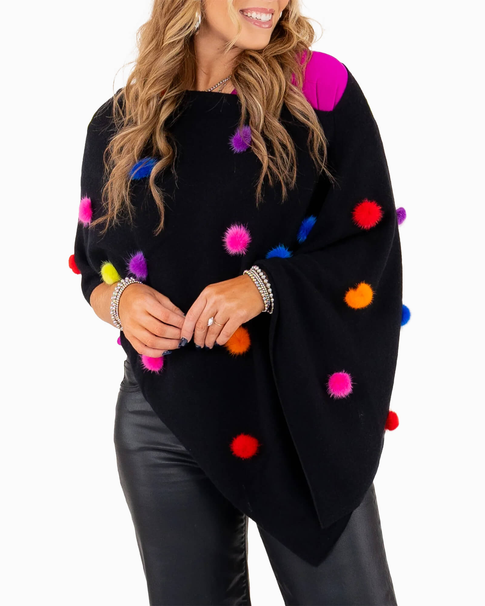 Cashmere Mink PomPom Topper Multi