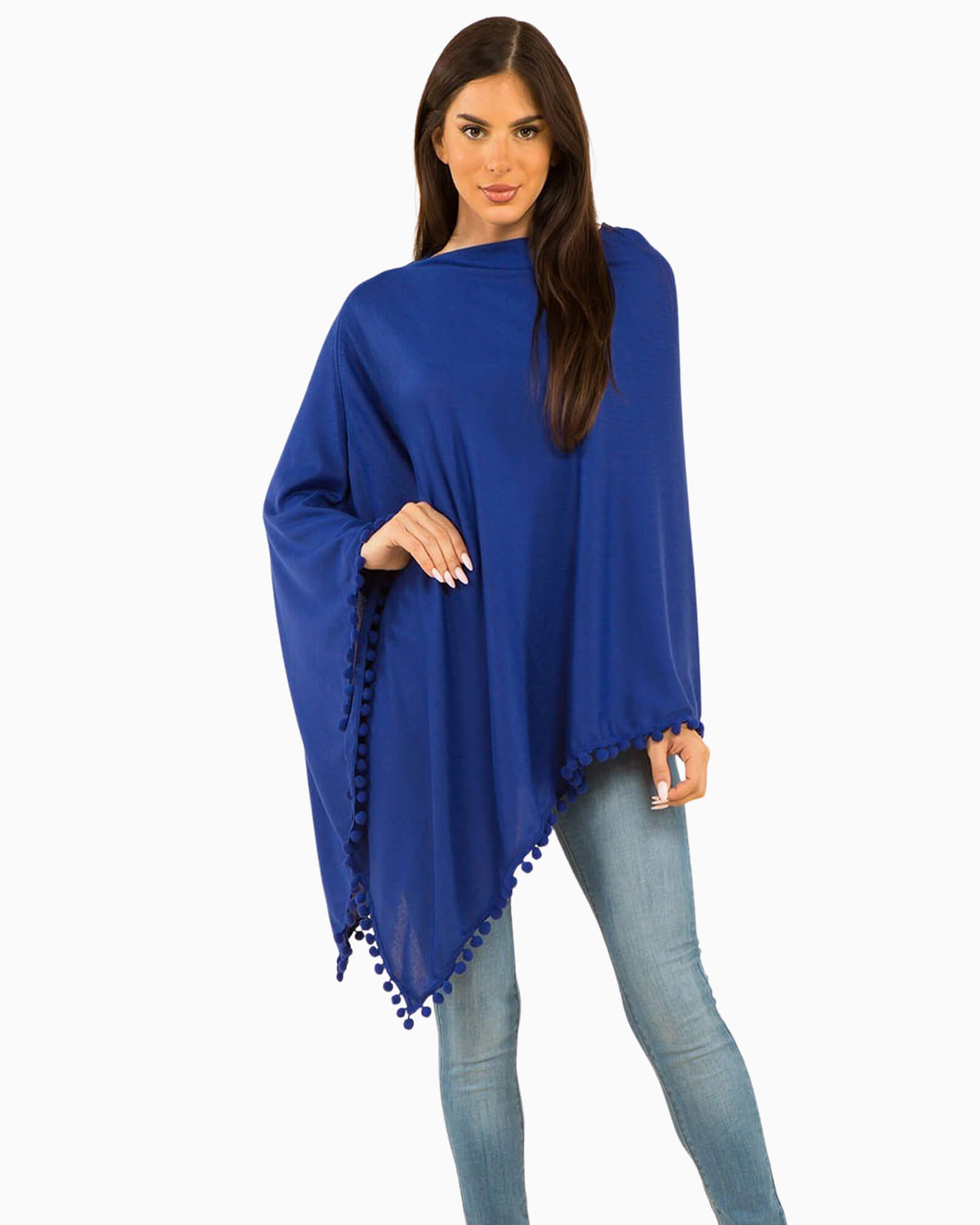 Pom Pom Poncho Blue