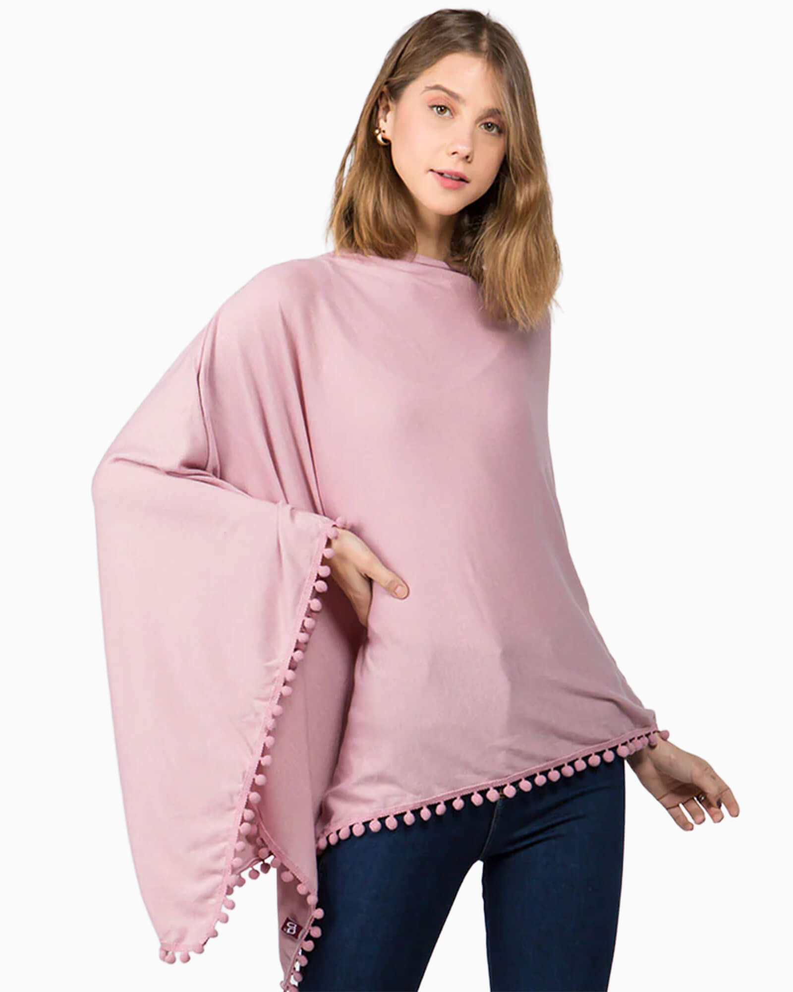 Pom Pom Poncho Dusty Pink