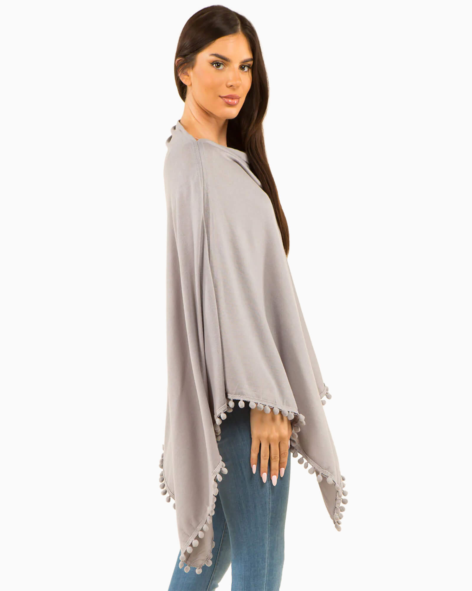 Pom Pom Poncho Gray