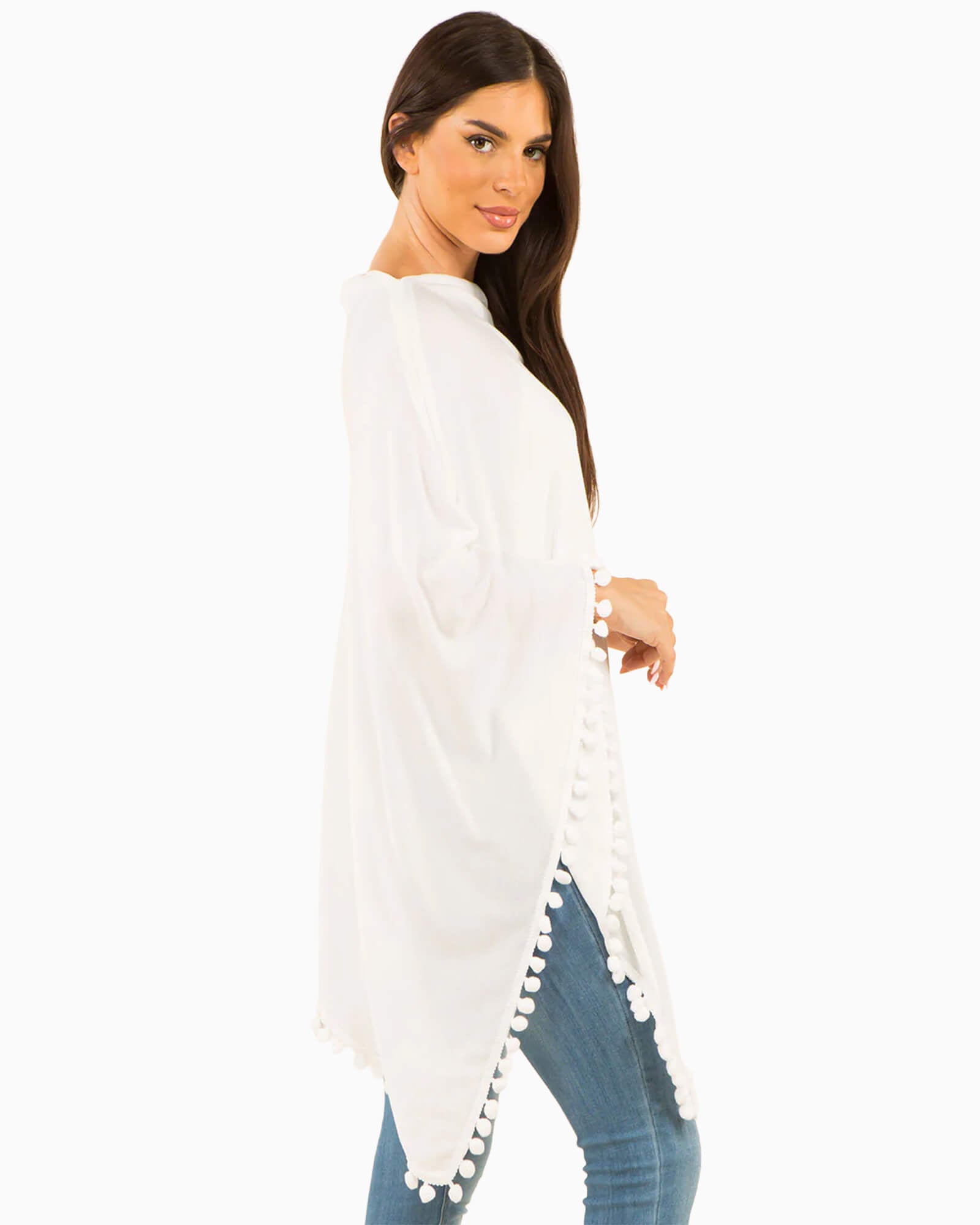 Pom Pom Poncho White