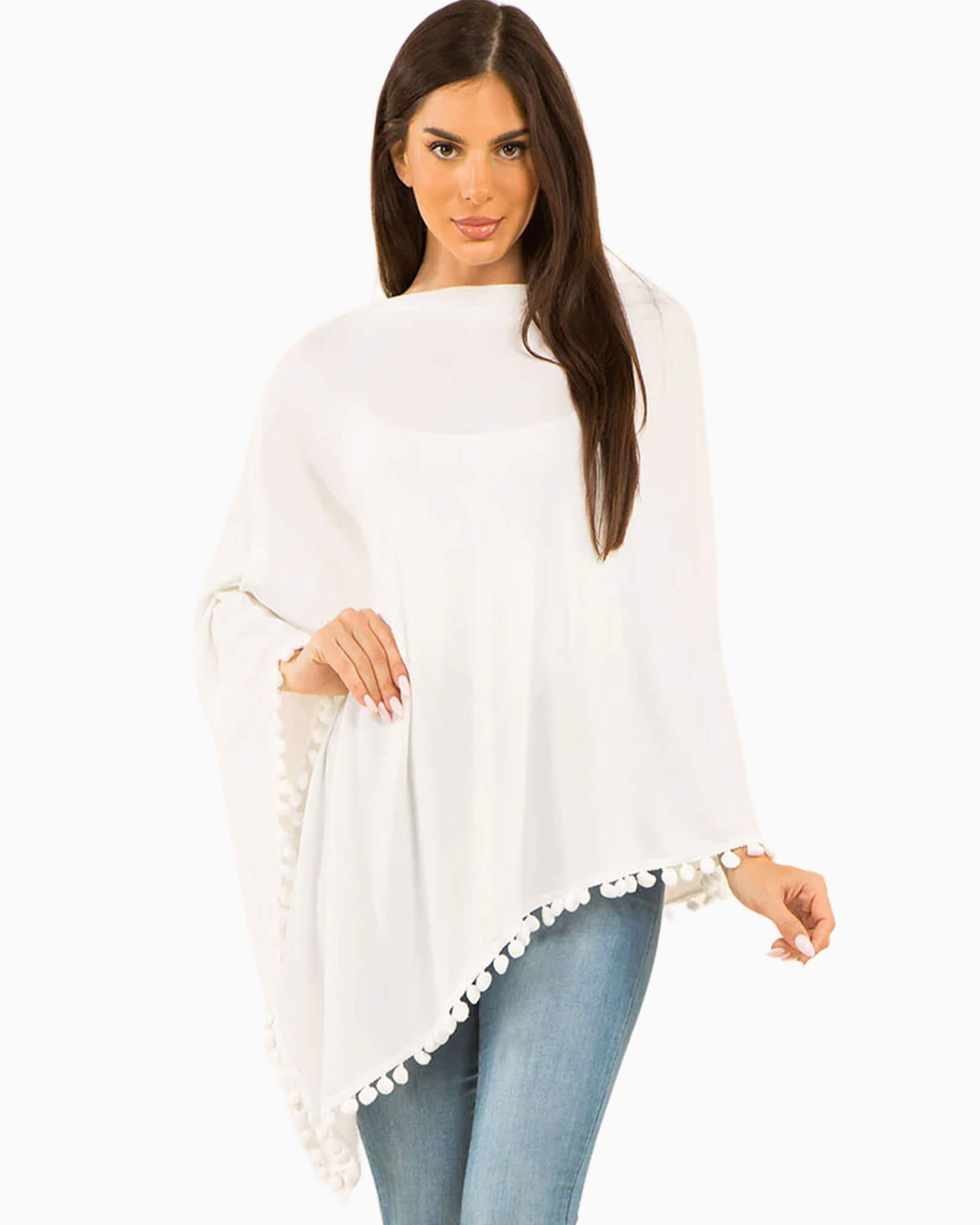 Pom Pom Poncho White