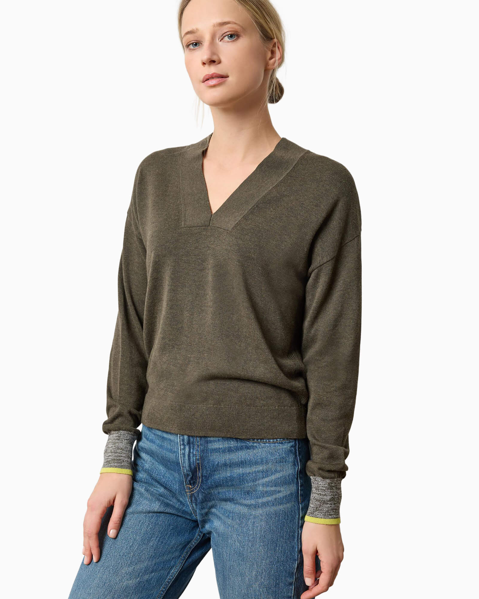 V-Neck Pullover Sweater Fir