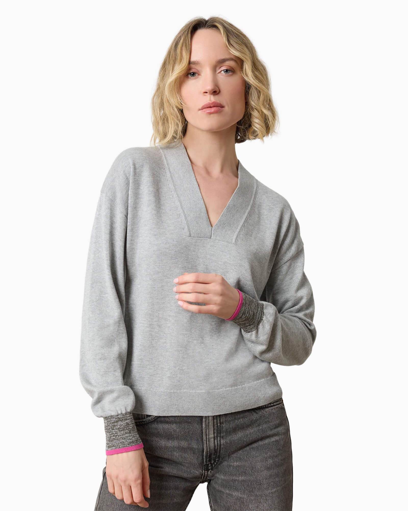 V-Neck Pullover Sweater Heather Gray