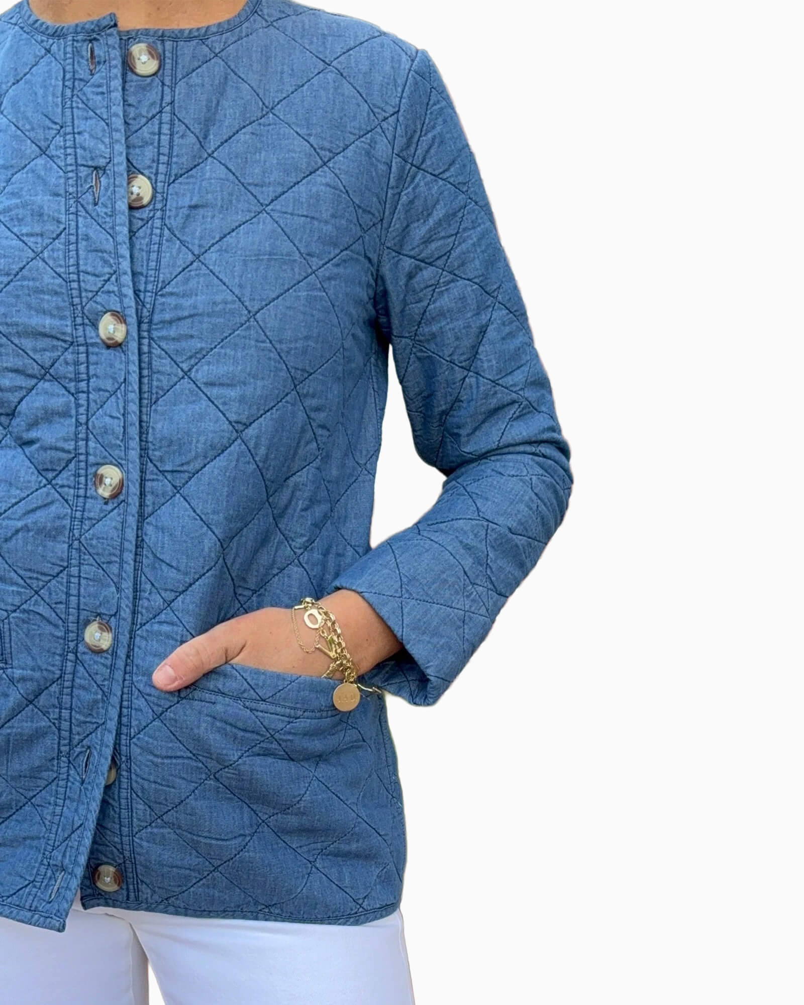 Chambray Quilted Button Front Jacket