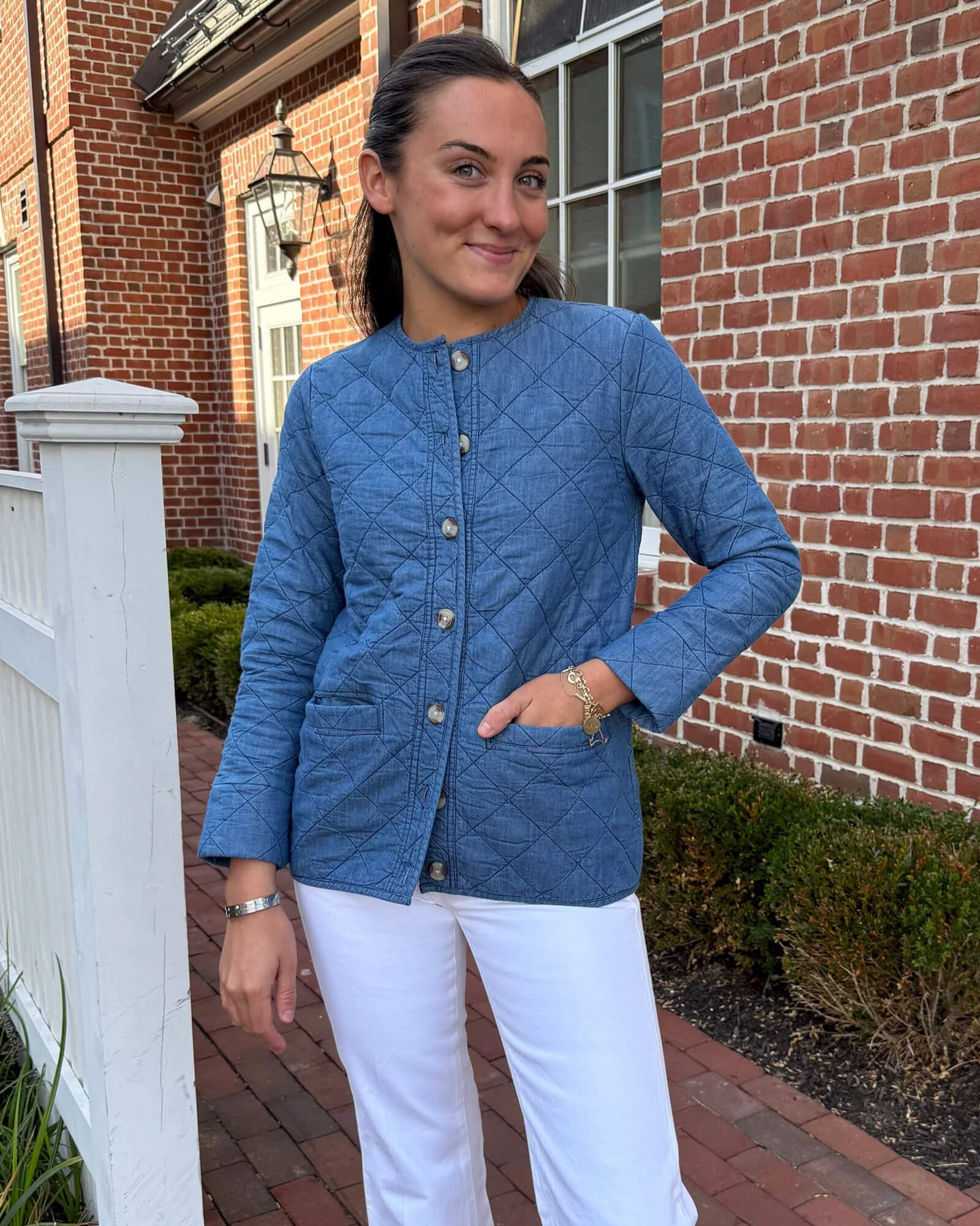 Chambray Quilted Button Front Jacket