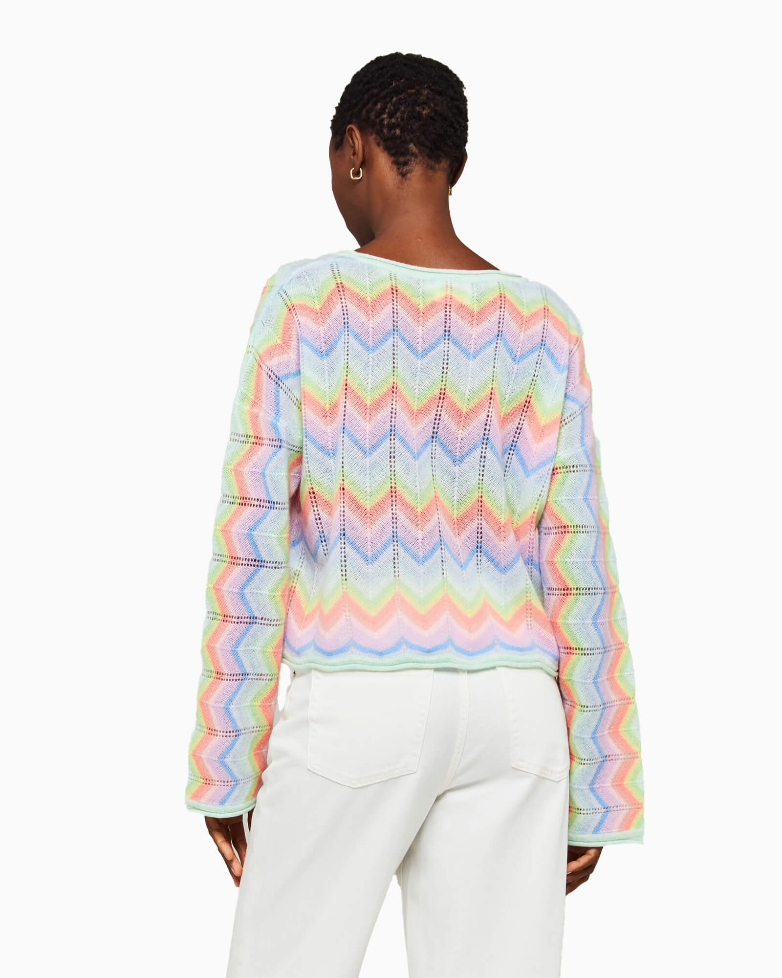 Rainbow Chevron Stripe Cashmere Slash Neck