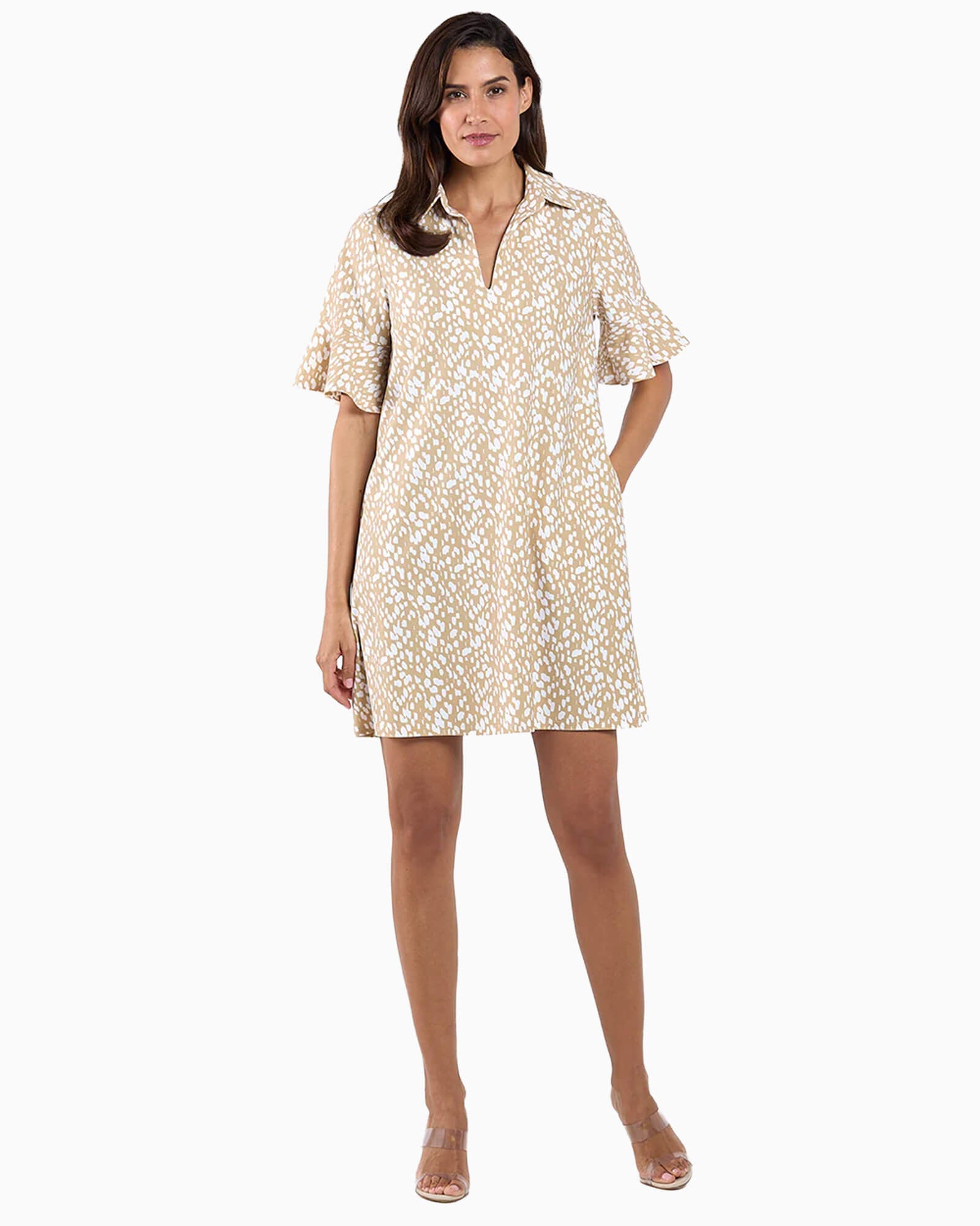 Regina Dress Antelope Sand - Purple Poppy