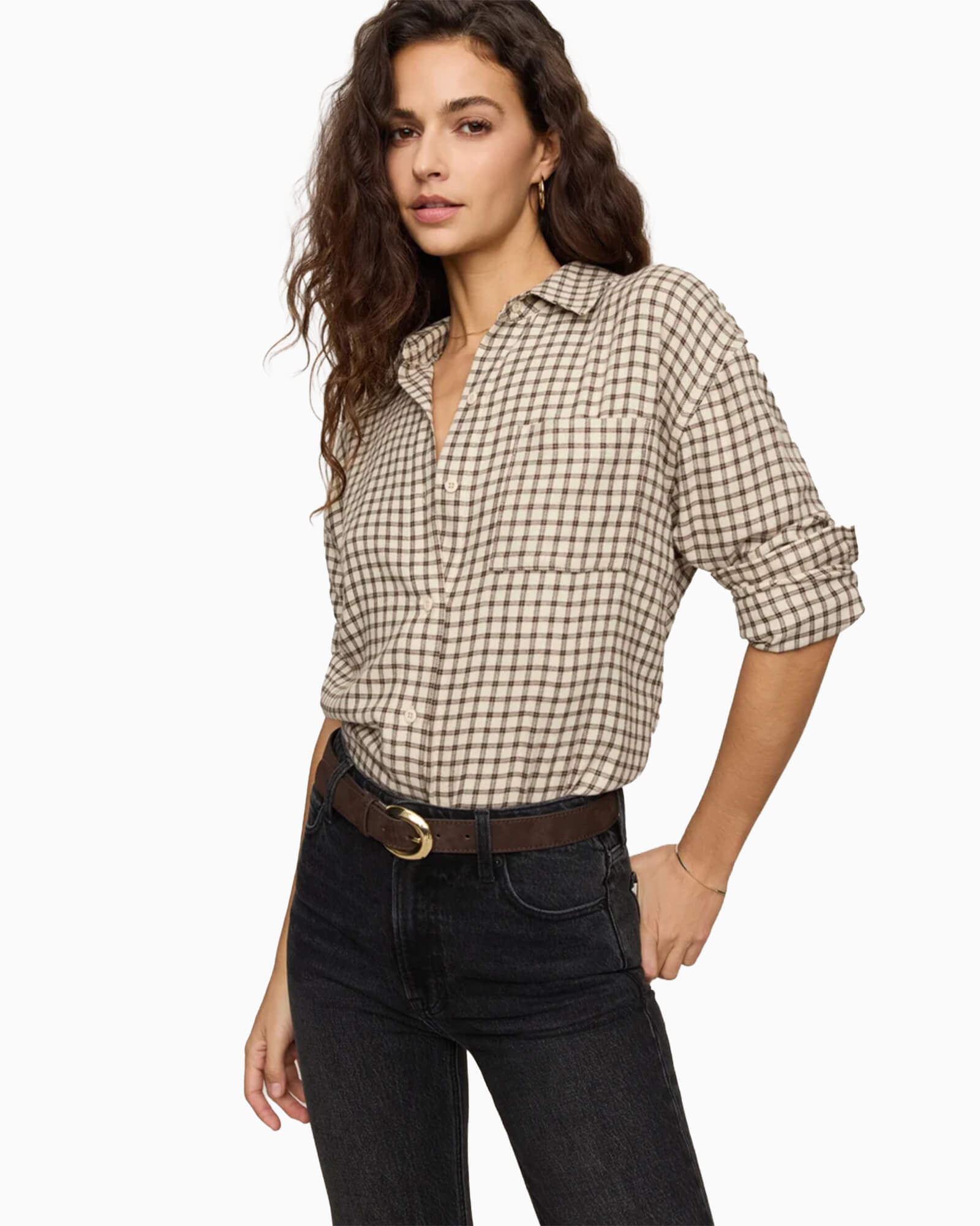 River Plaid Button Up Dark Chocolate
