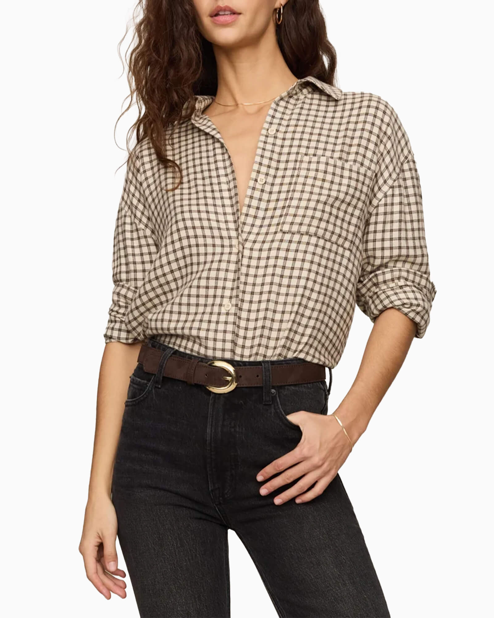 River Plaid Button Up Dark Chocolate