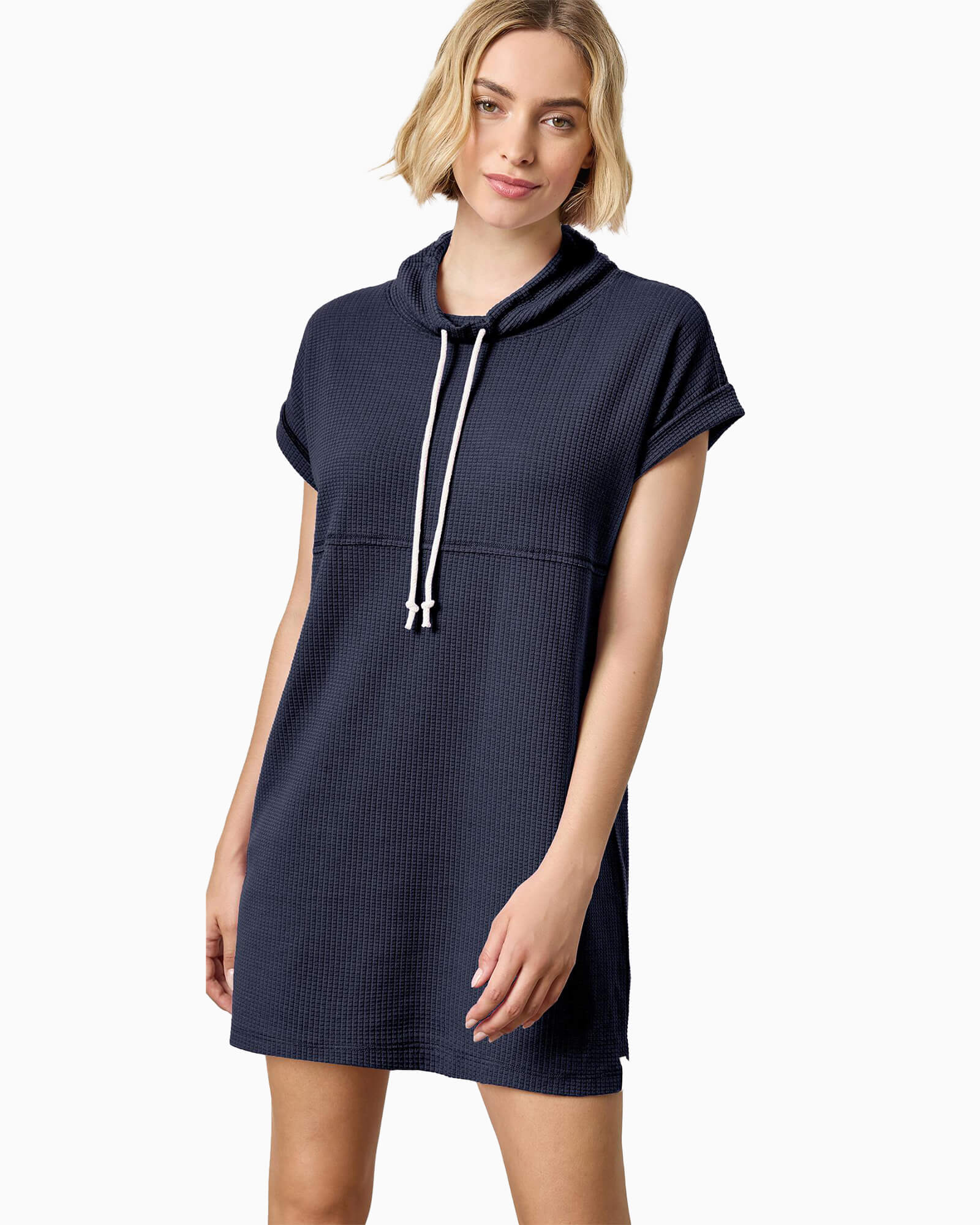 Roll Sleeve Seamed Dress Navy