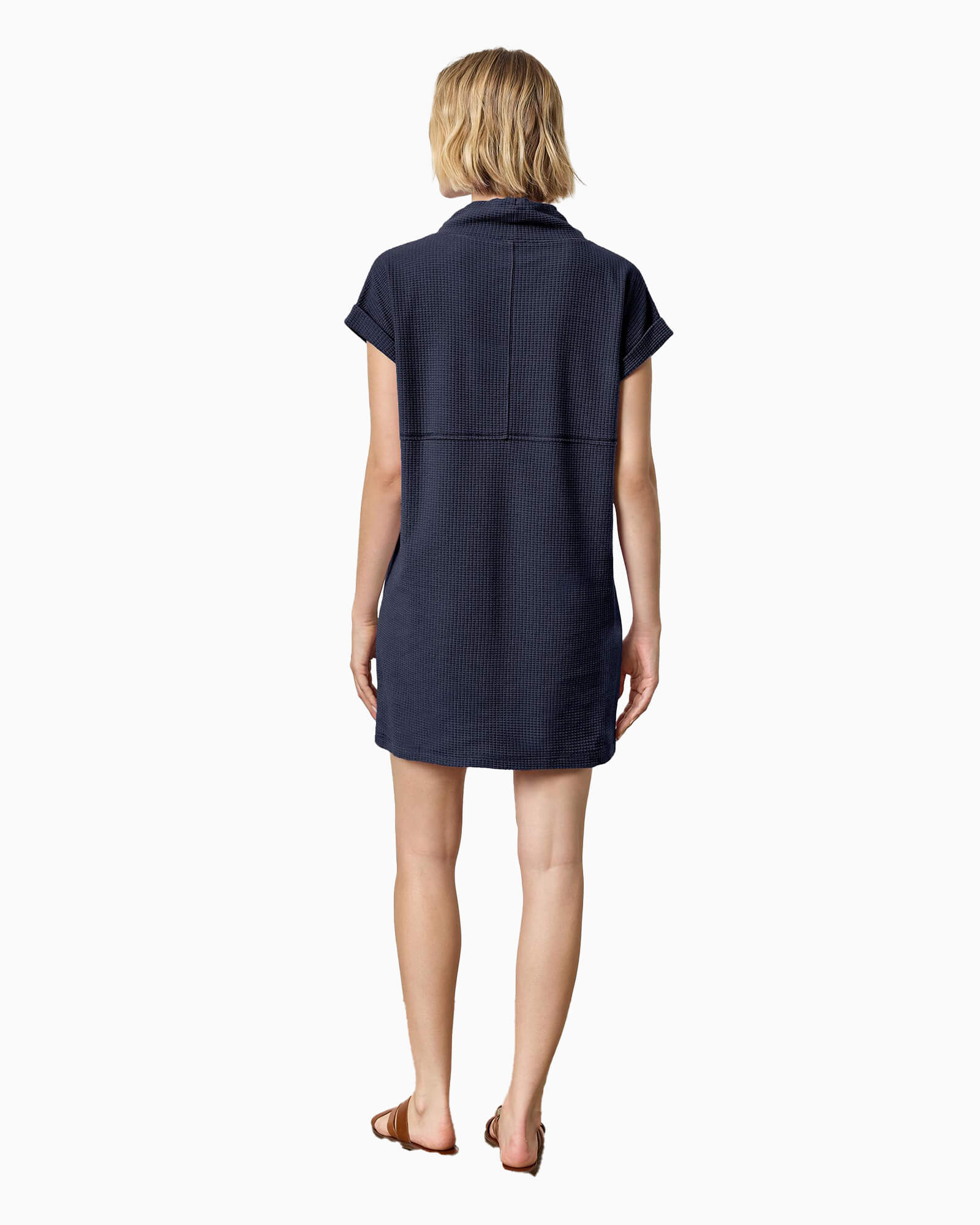 Roll Sleeve Seamed Dress Navy