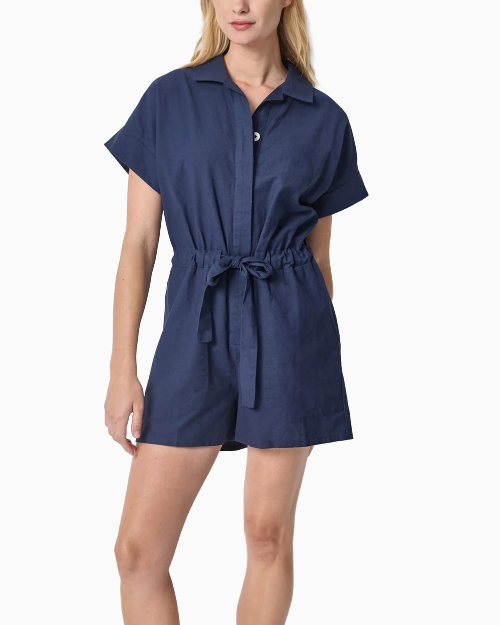 Linen Blend Romper Navy