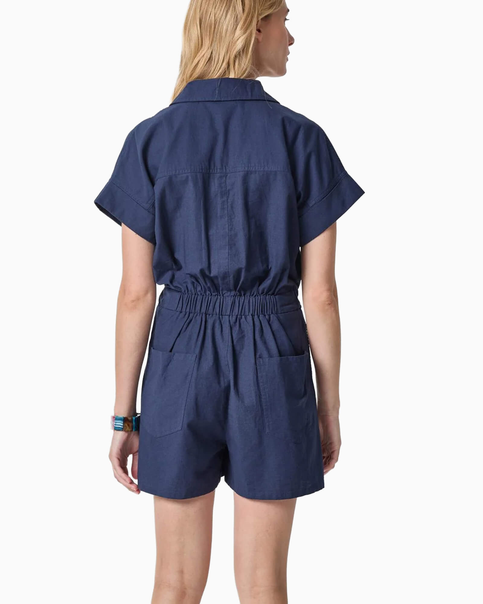 Linen Blend Romper Navy