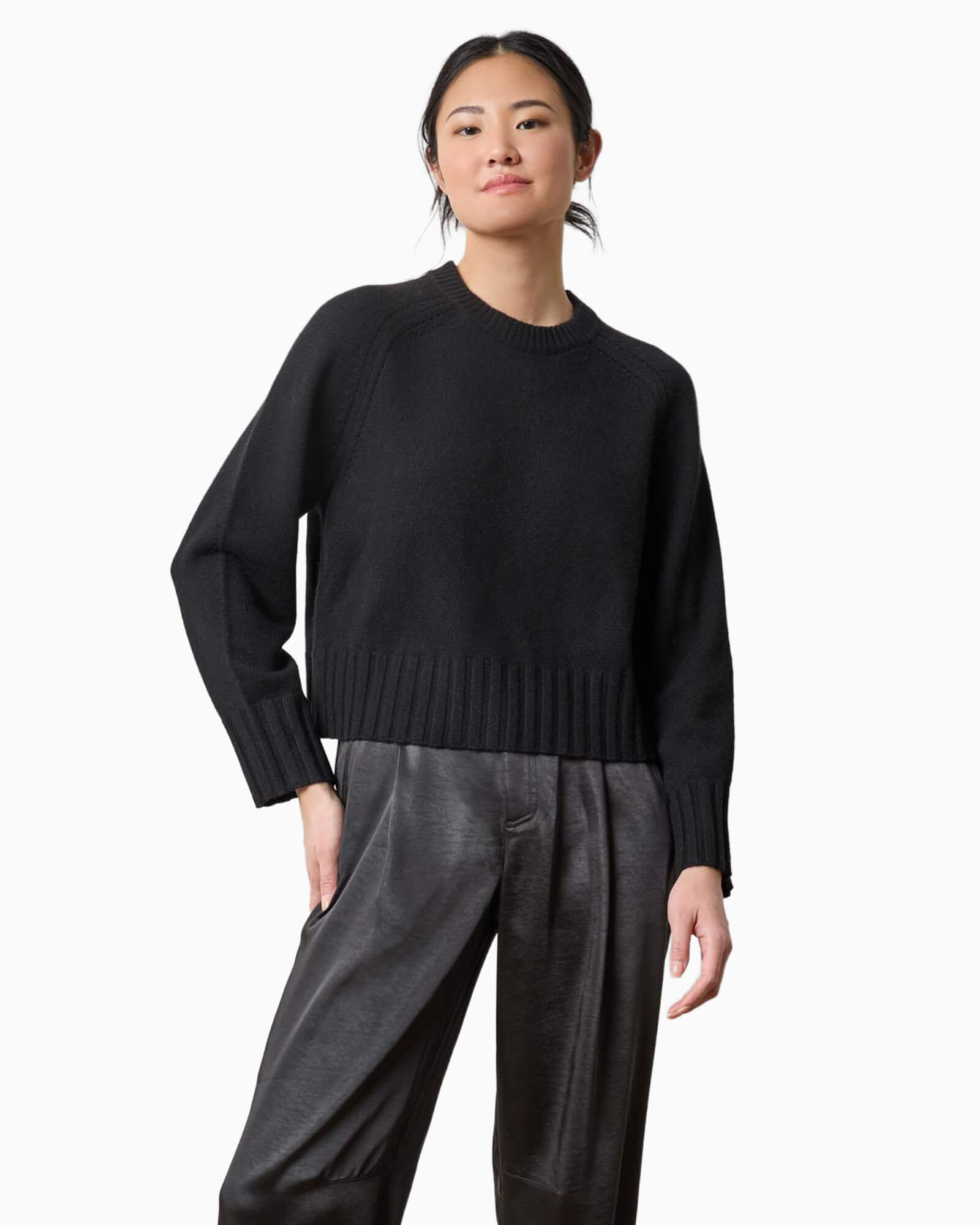Saddle Sleeve Crewneck Sweater Black