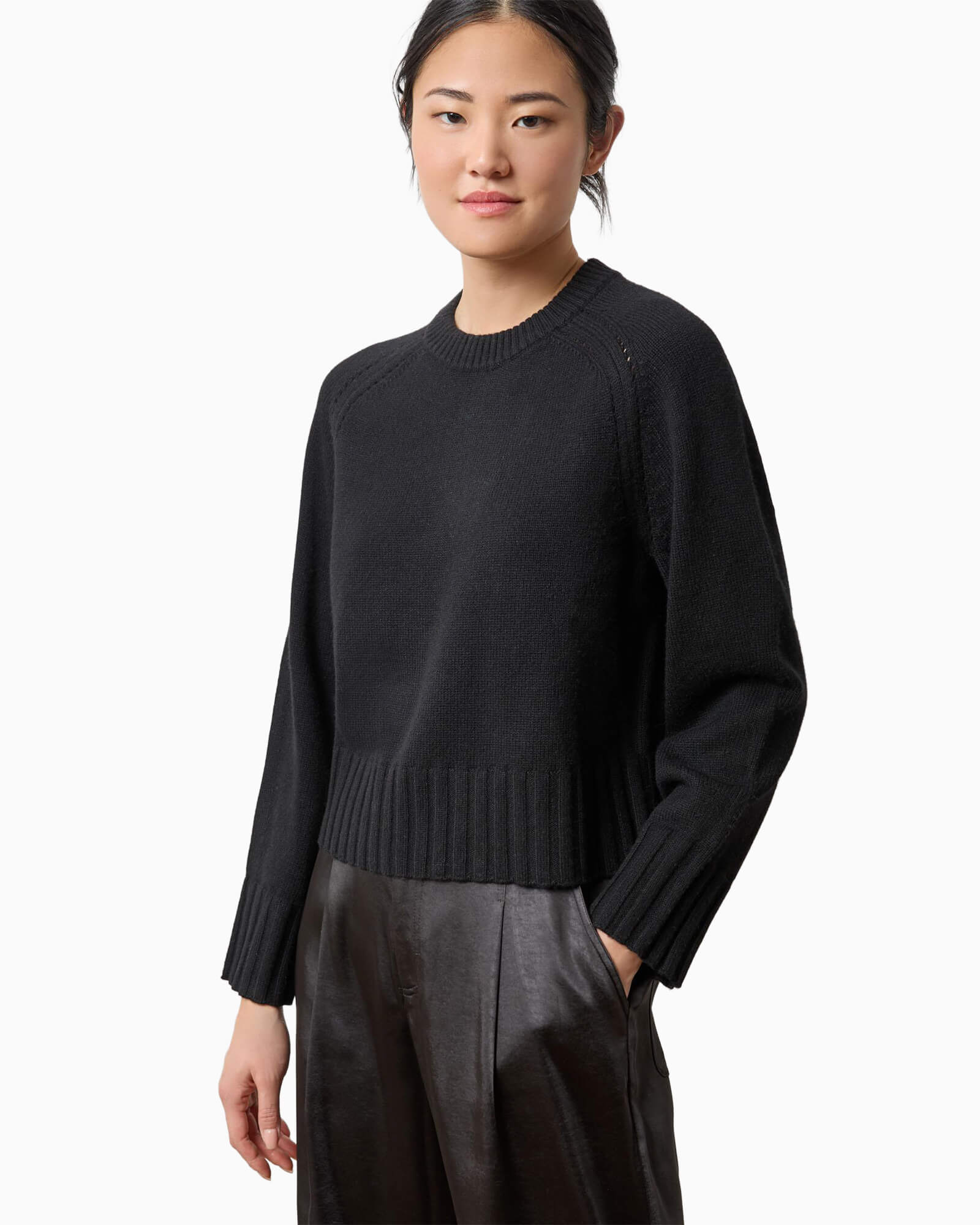Saddle Sleeve Crewneck Sweater Black