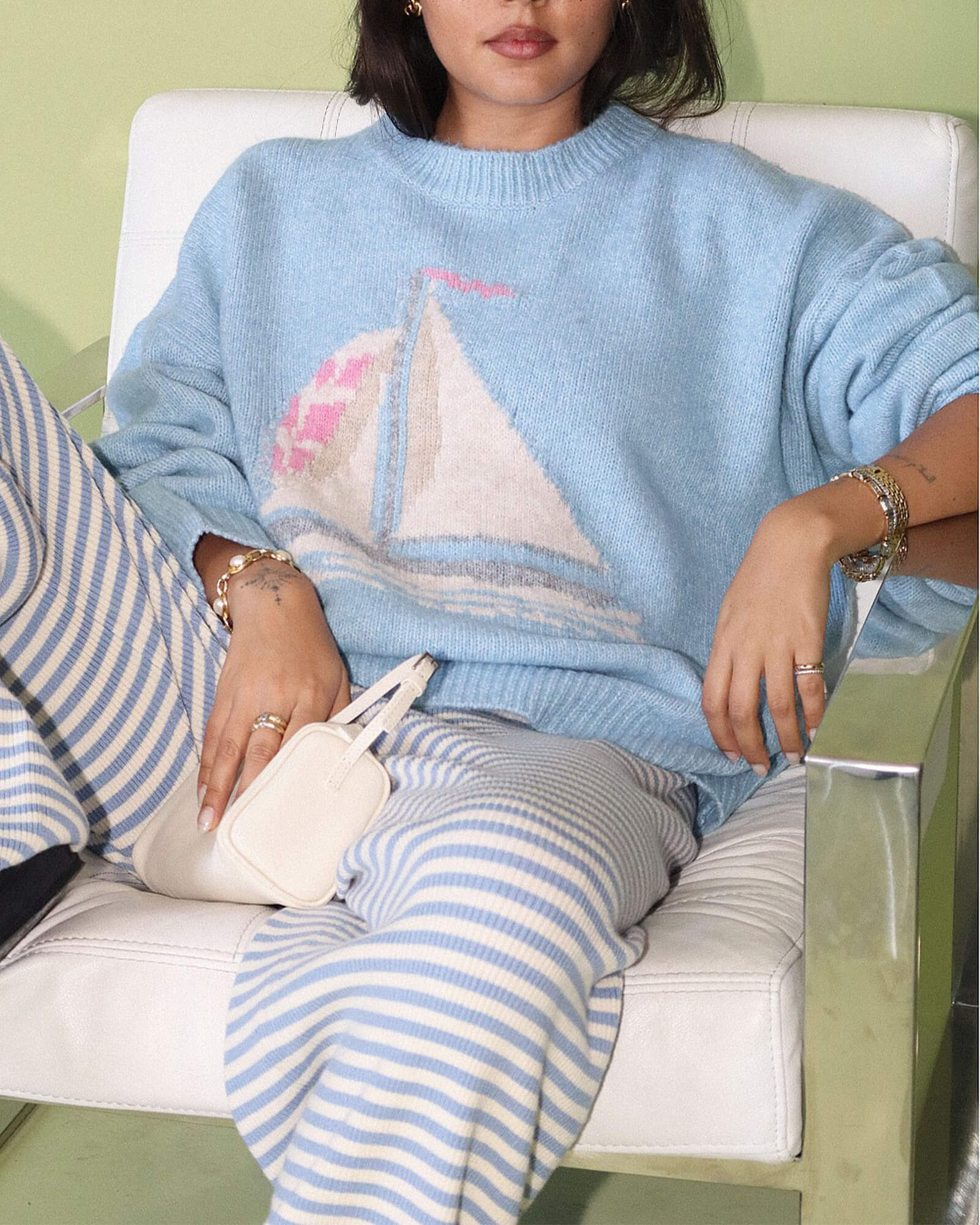 Sailboat Knit Fuzzy Sweater - Purple Poppy