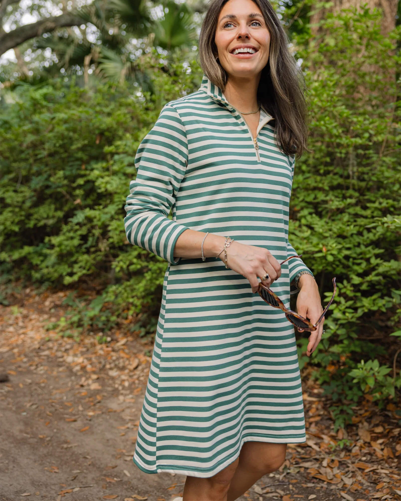 French Terry Sawyer Dress Green Stripe