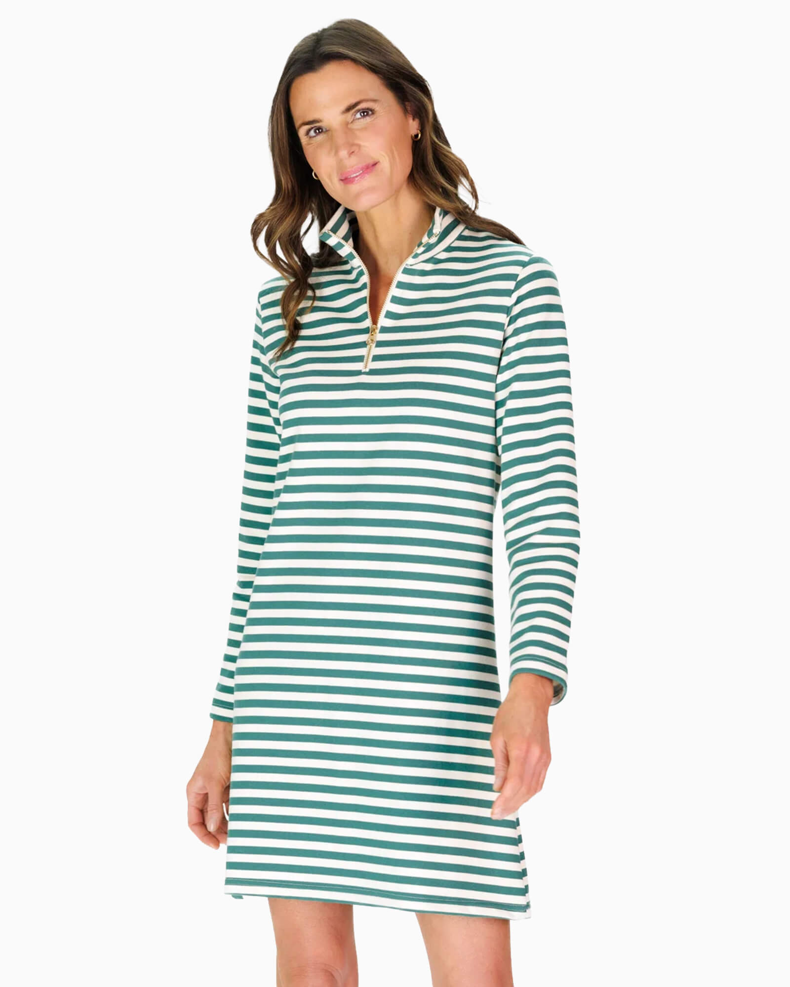 French Terry Sawyer Dress Green Stripe