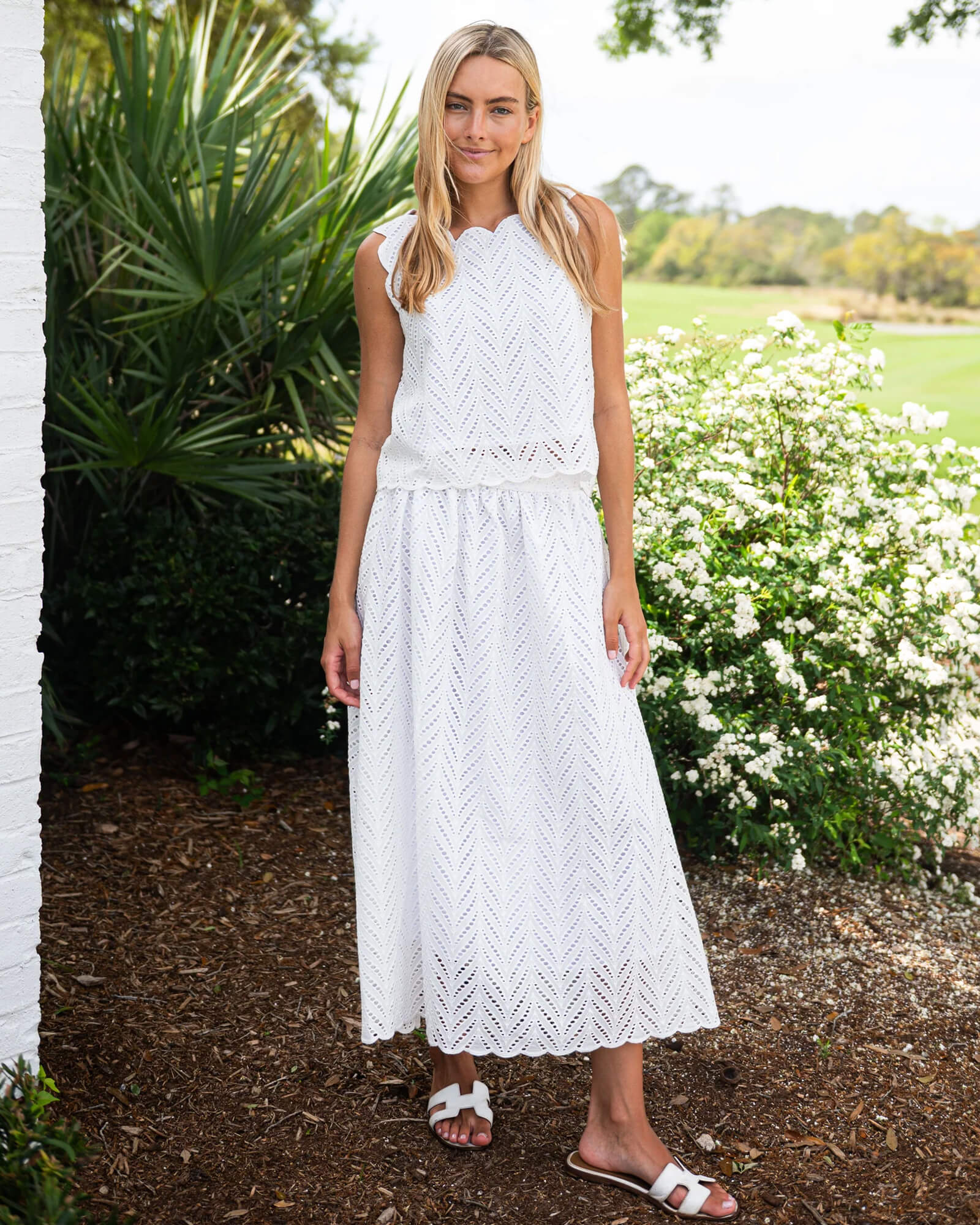 Ivory Scalloped Eyelet Midi Skirt Set