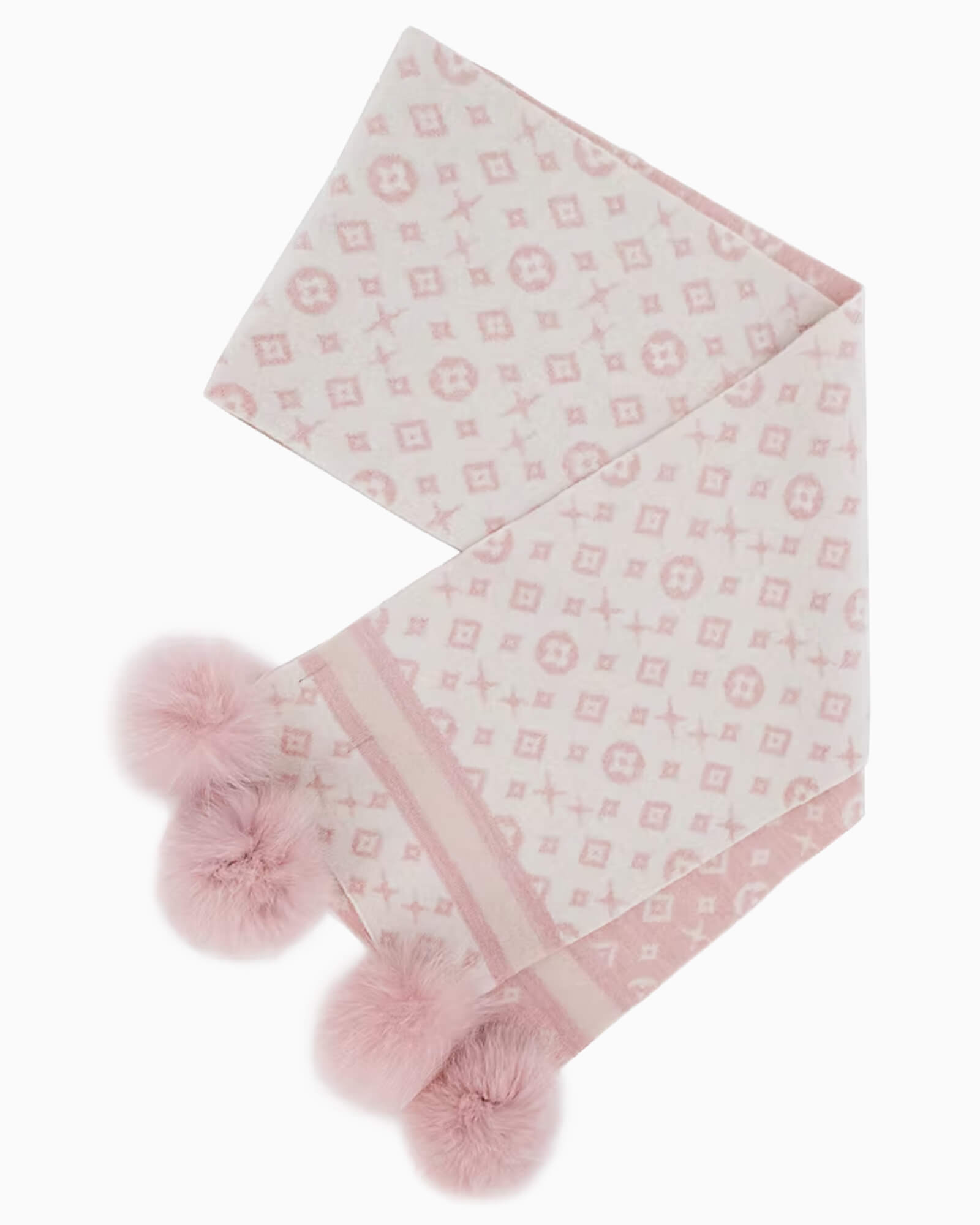 Knit Monogram Scarf w/ Pom Poms Soft Pink